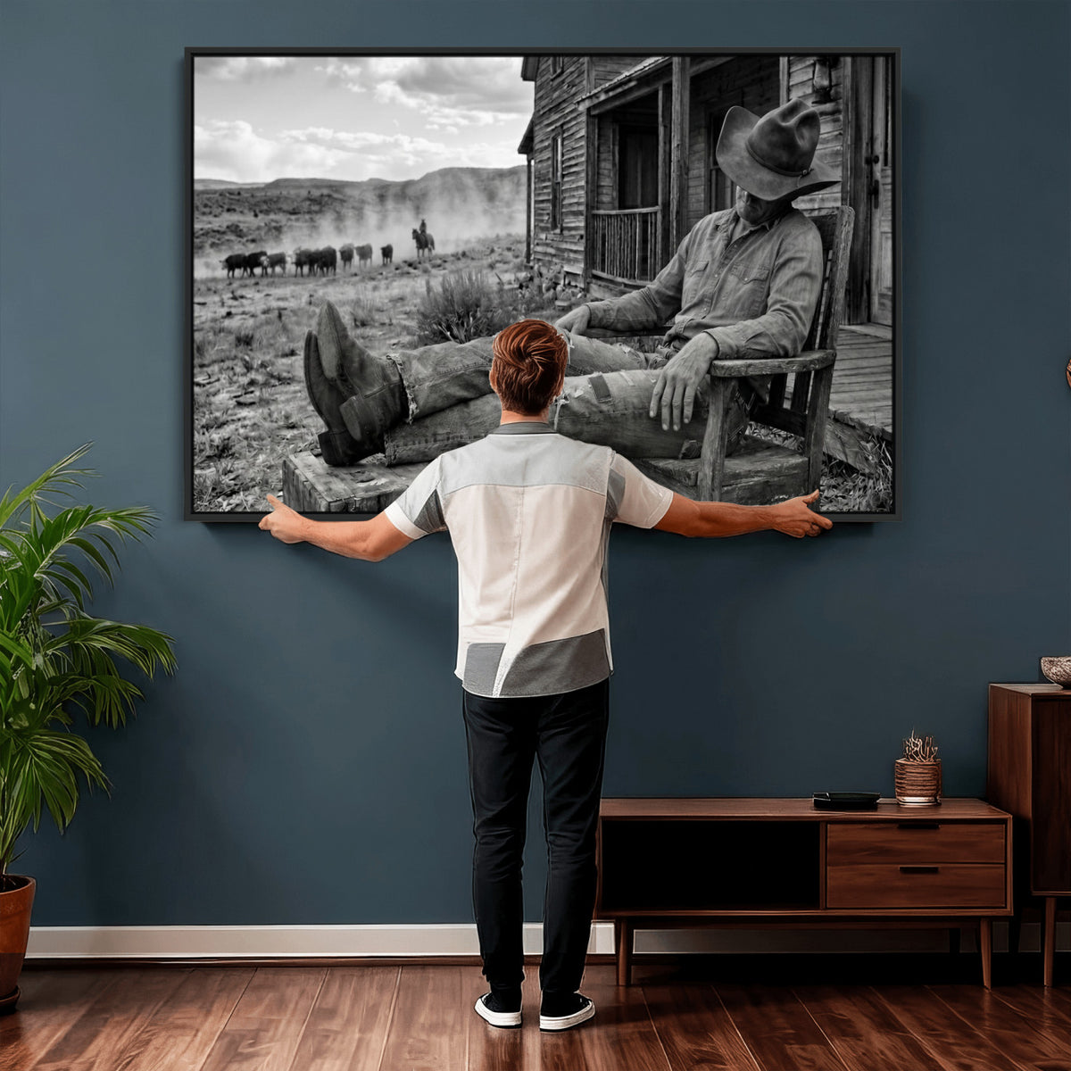 94461975S-MGV-CV-36X24 - Vintage Sleeping Cowboy Wall Art Canvas Print, Western Home Decor