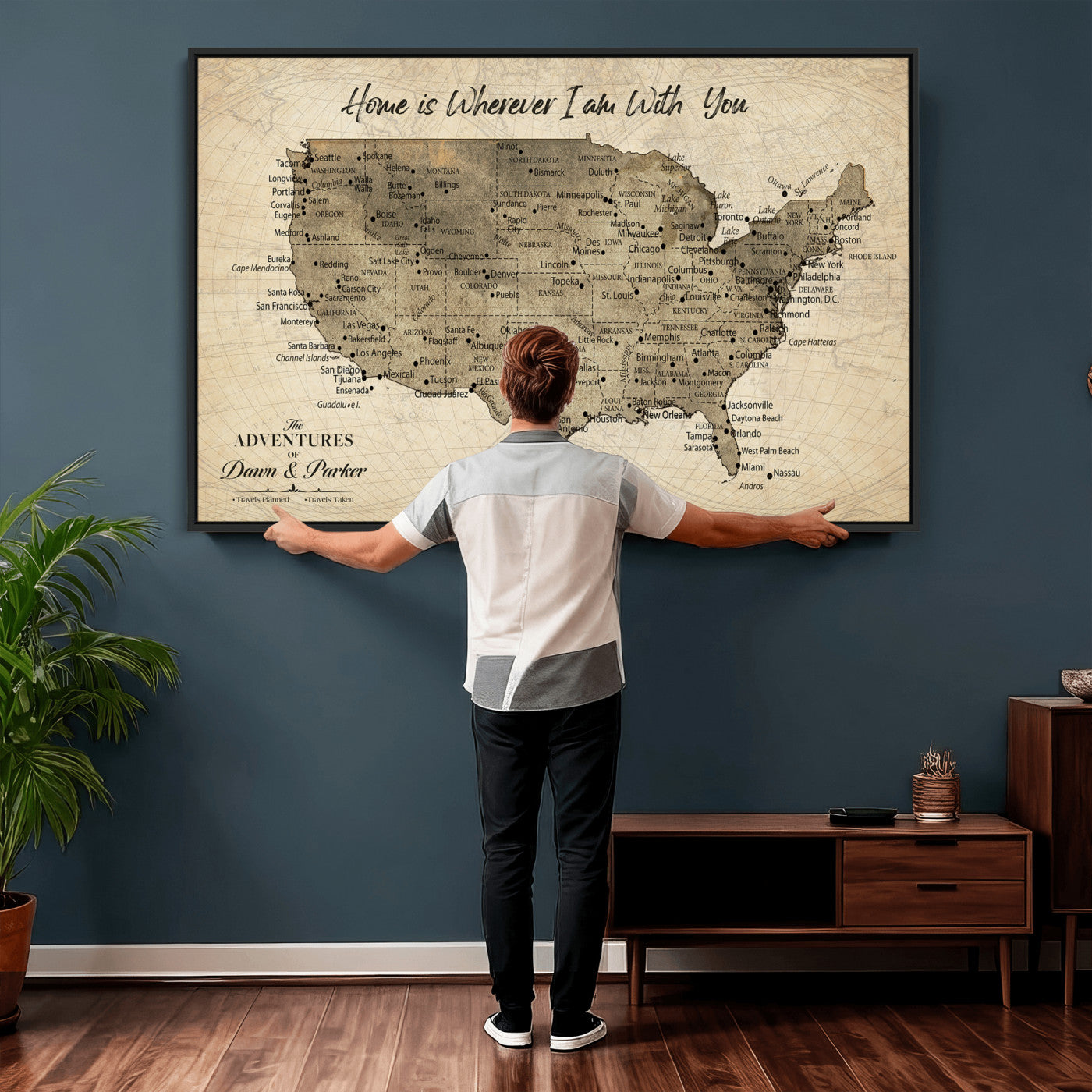 19102499U-MGV-CV-36X24 - Personalized USA Push Pin Travel Map Canvas for Adventure Wall Decor
