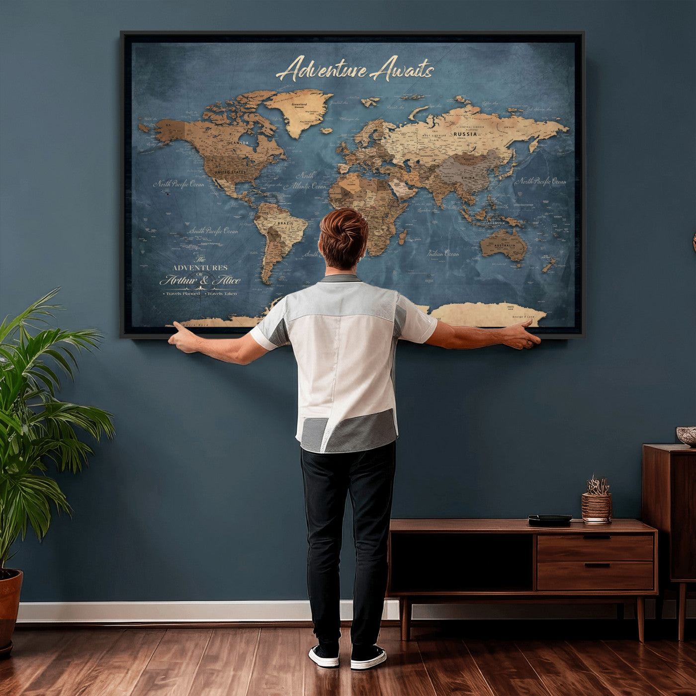 14637271-MGV-CV-36X24 - Custom Push Pin World Map Canvas | Personalized Travel Tracker | Wedding Anniversary Gift for Couples | Adventure Map Wall Art with Pins