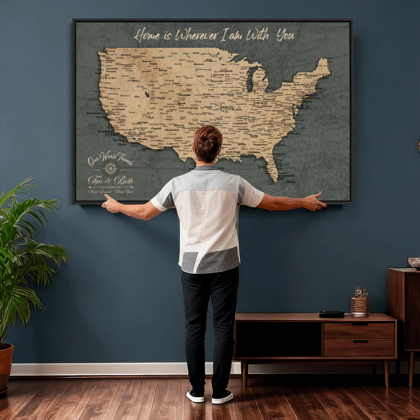 41270900-MGV-CV-36X24 - Custom Push Pin US Map Canvas | Personalized Travel Tracker | USA Cities Map Anniversary Gift for Couples | Adventure America Map Wall Art with Pins