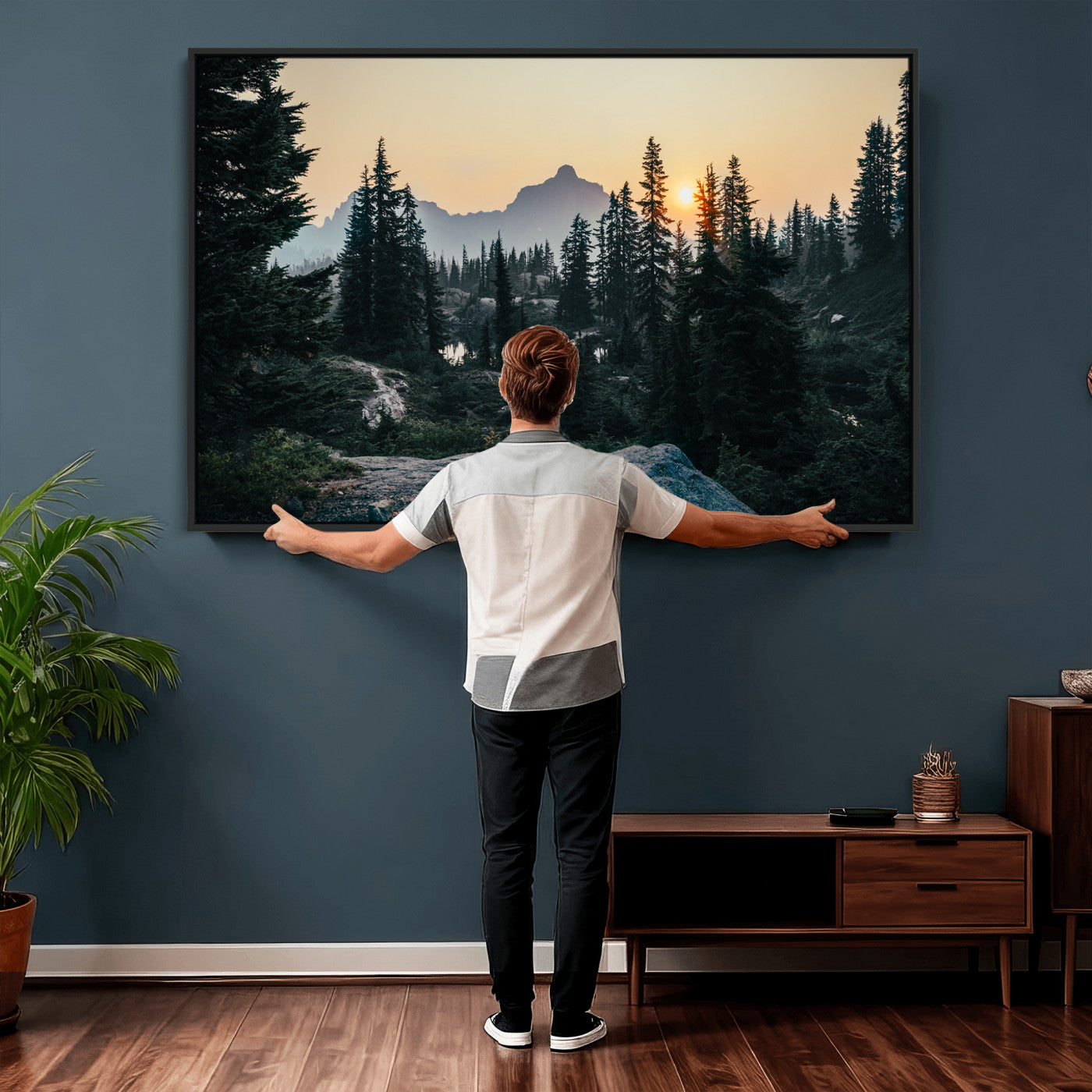 89996020-MGV-CV-36X24 - Mountain Forest Canvas Wall Art Print, Pine Tree Landscape, Sunset Nature Photography, Wilderness Wall Decor, Ready to Hang