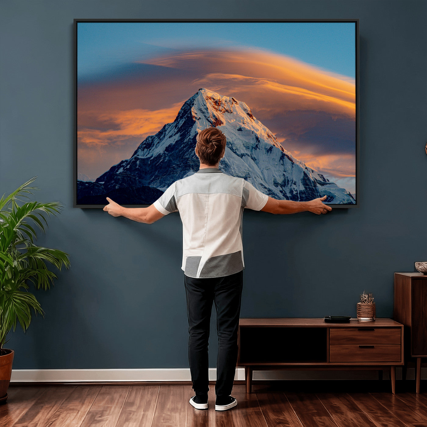 73810927-MGV-CV-36X24 - Snow Mountain Canvas Wall Art Print, Alpine Peak Landscape, Winter Nature Photography, Large Mountain Decor, Ready to Hang