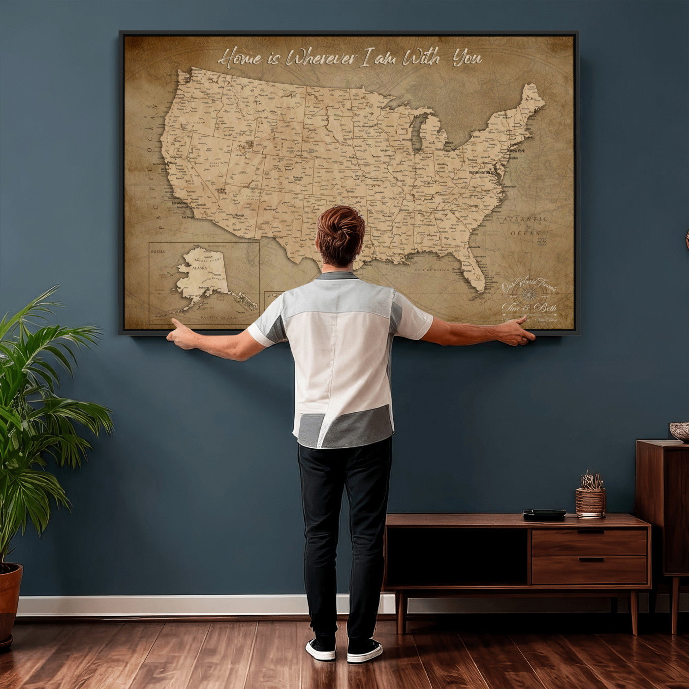 21454917-MGV-CV-36X24 - Personalized USA Push Pin Travel Map, Custom United States Map, Push Pin Map, USA Bucket List Map, Anniversary Gift, Couple Travel Map Wall Art