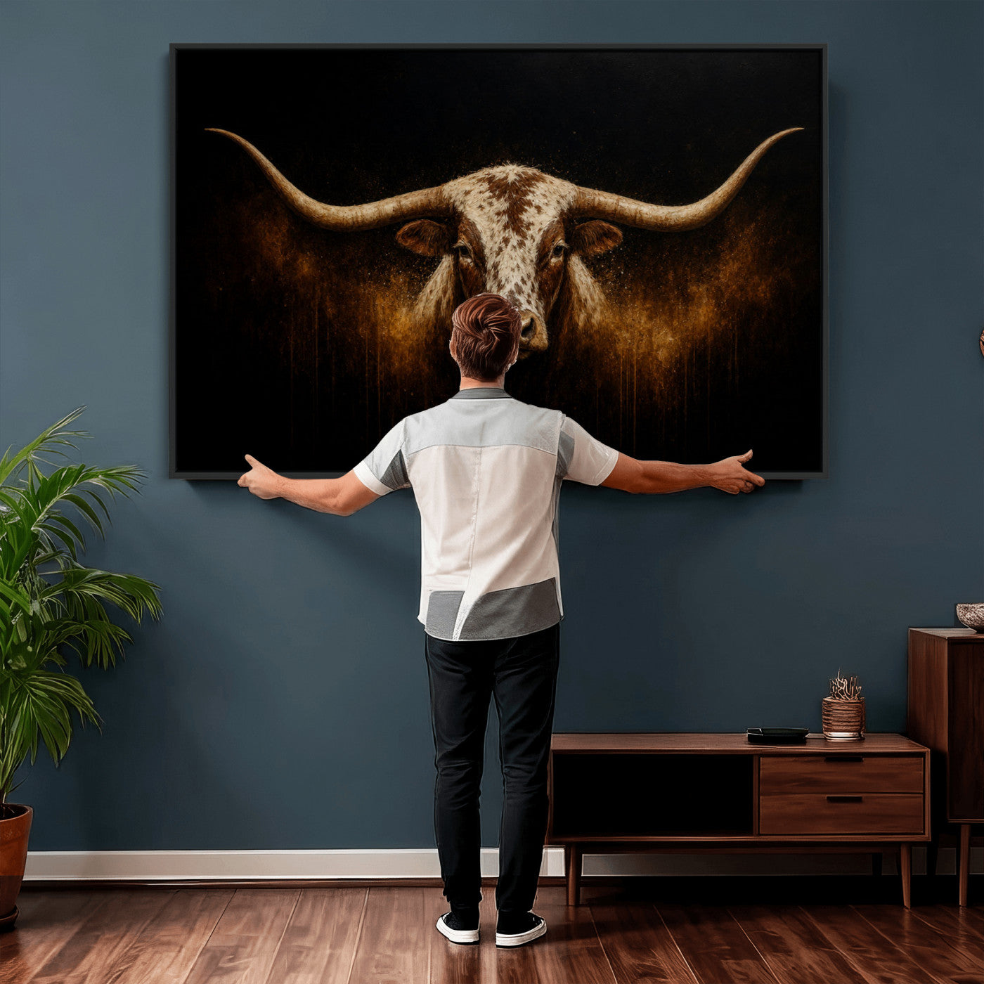 12628958-MGV-CV-36X24 - Texas Longhorn Canvas Wall Art Moody Western Bull Oil Painting Print