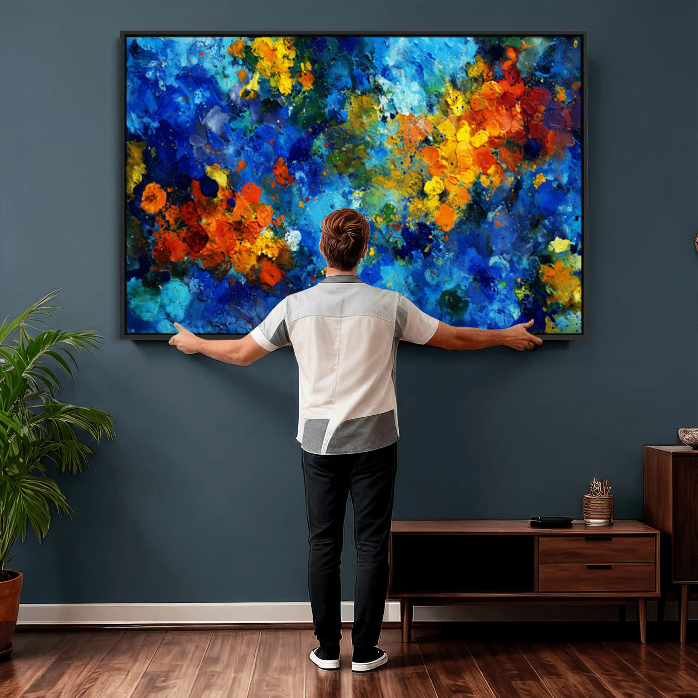 52431611-MGV-CV-36X24 - Vibrant Blue Abstract Canvas Wall Art Colorful Impasto Oil Painting Print