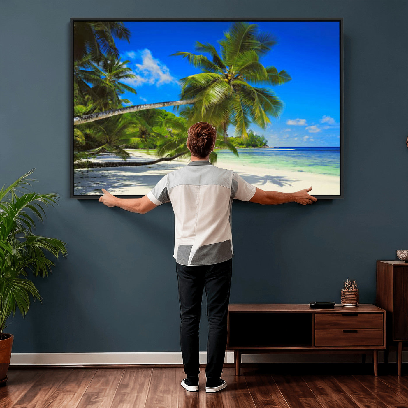 20475280-MGV-CV-36X24 - Tropical Island Coconut Palm Trees Wall Art Canvas Print - Turquoise Beach Print for Nautical Home Decor
