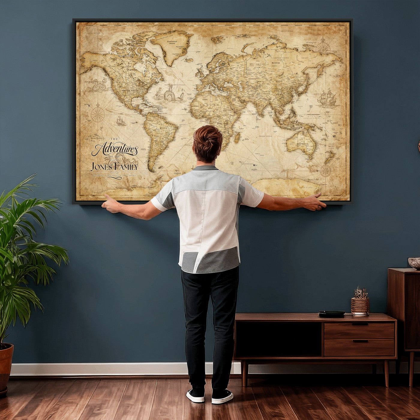 60956619-MGV-CV-36X24 - Custom Push Pin World Map Canvas Print β Personalized Travel Map Wall Art