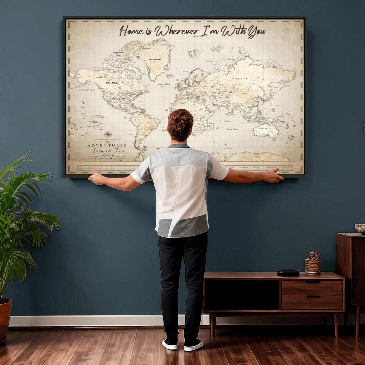 40086720-MGV-CV-36X24 - Custom Push Pin World Map Canvas Print – Personalized Travel Map Wall Art