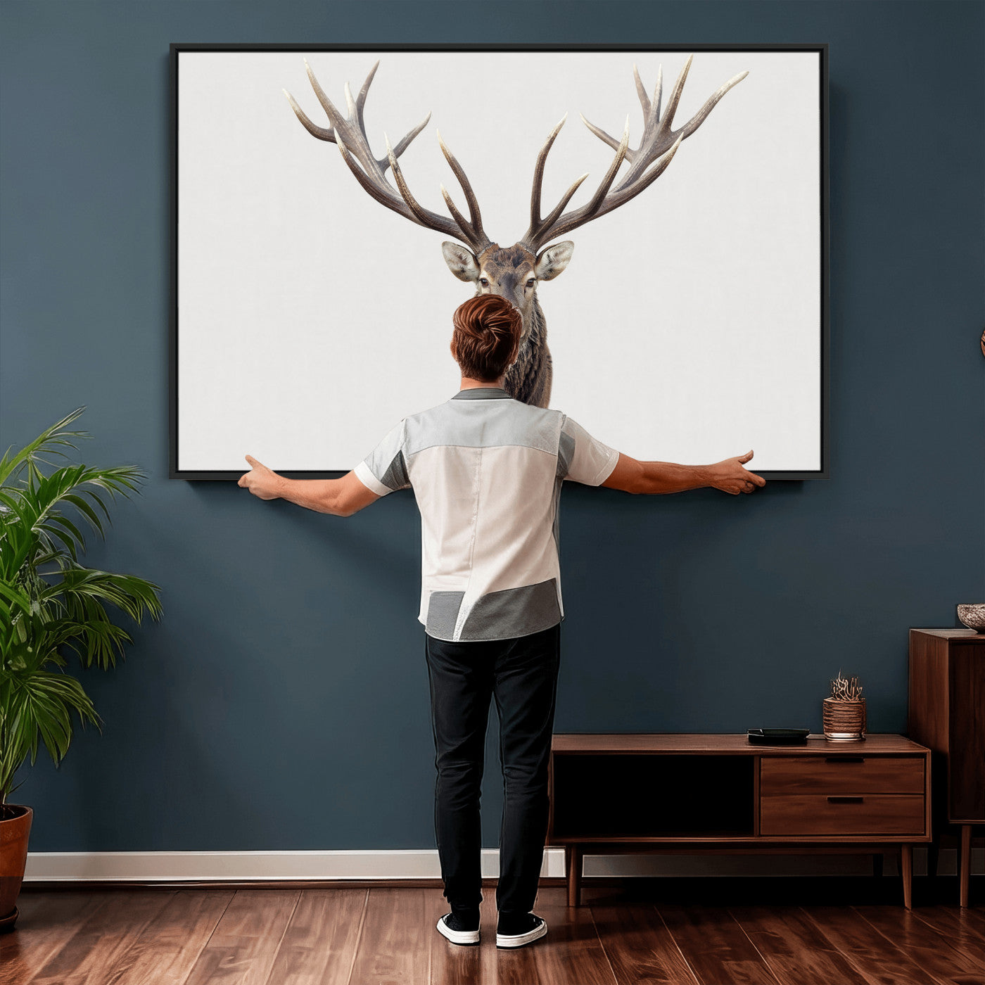 840173GY-MGV-CV-36X24 - Majestic Red Deer Canvas Wall Art – Stag Antlers Horns Print, Wildlife Hunting Poster, Rustic Cabin Lodge Decor