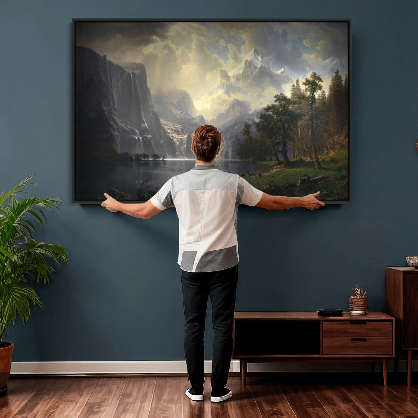 88679214-MGV-CV-36X24 - Albert Bierstadt Among the Sierra Nevada California Yosemite Wall Art Canvas Print, Classic Fine Art Painting Print