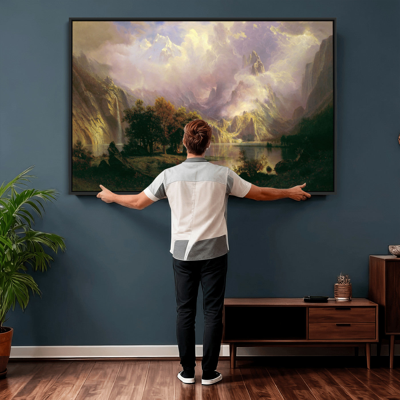 49189463-MGV-CV-36X24 - Albert Bierstadt Rocky Mountain Landscape Wall Art Canvas Print, Classic Fine Art Painting Print