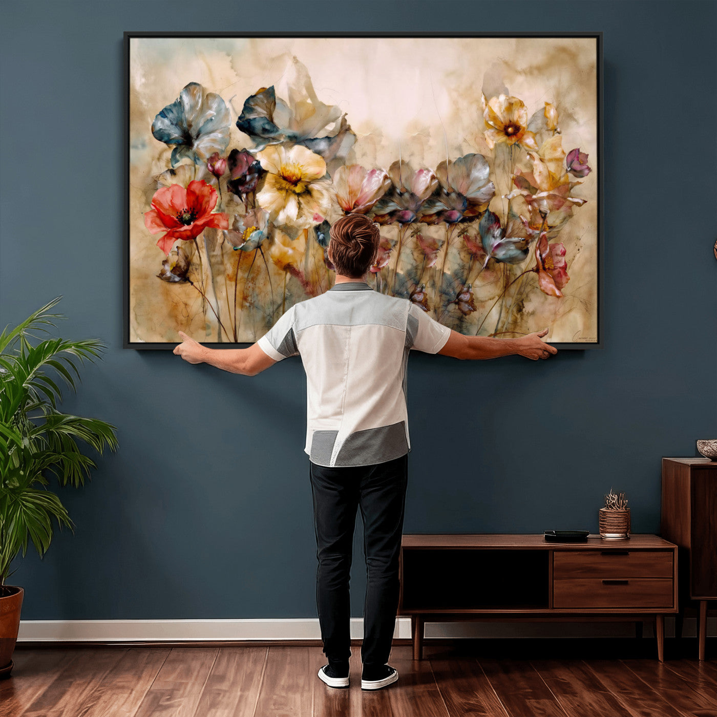 11407233-MGV-CV-36X24 - Vintage Dried Floral Meadow Wall Art Canvas Print, Translucent Watercolor Flowers Painting Print