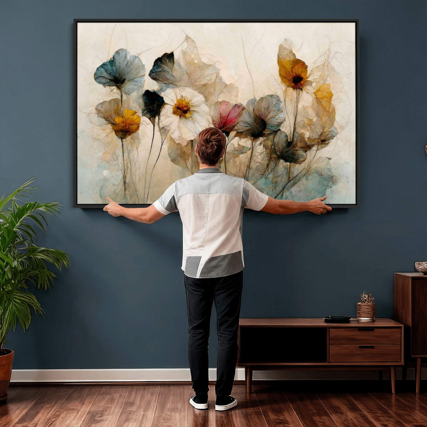 86802229-MGV-CV-36X24 - Vintage Dried Floral Meadow Wall Art Canvas Print, Translucent Watercolor Flowers Painting Print
