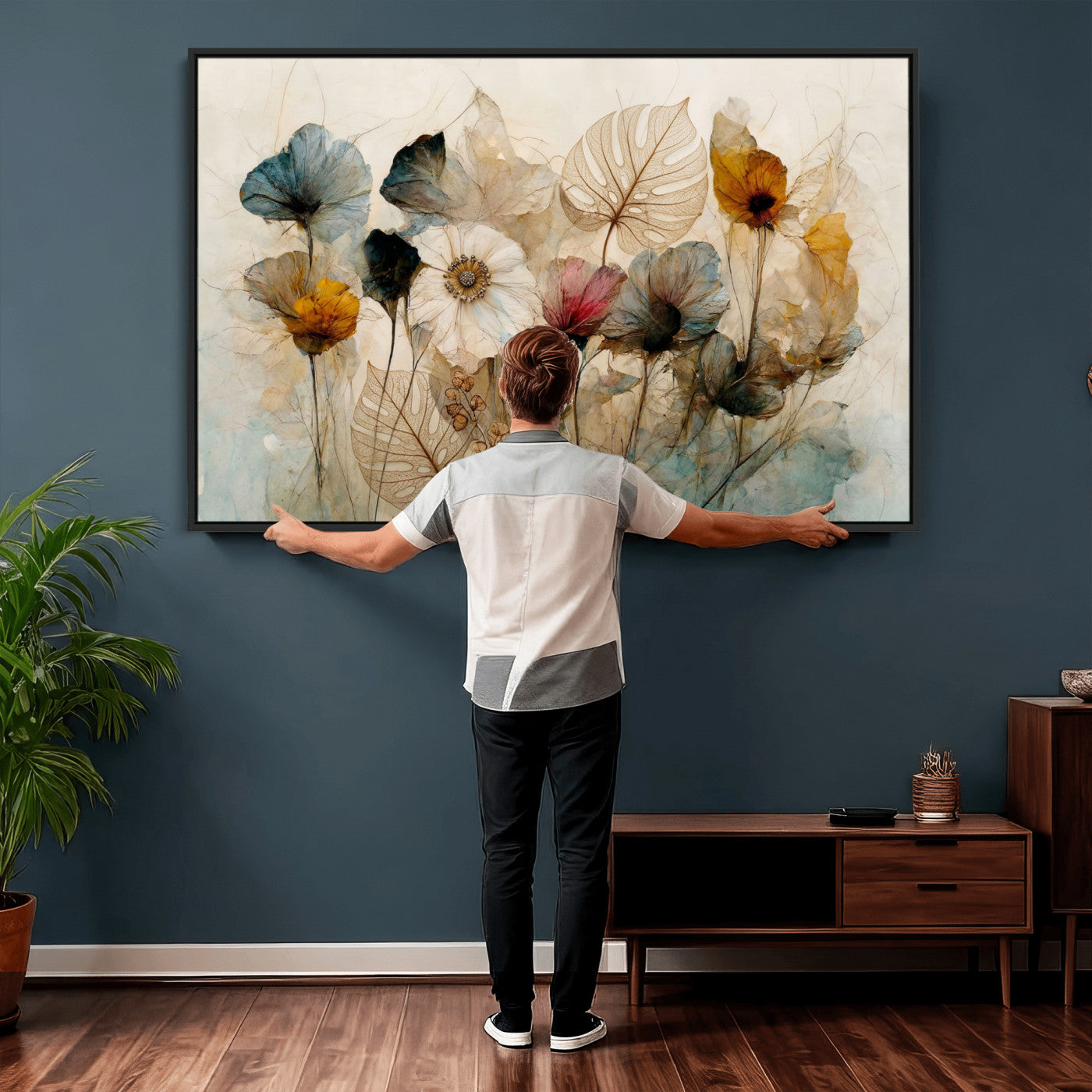 93171612-MGV-CV-36X24 - Vintage Dried Floral Meadow Wall Art Canvas Print, Translucent Watercolor Flowers Painting Print