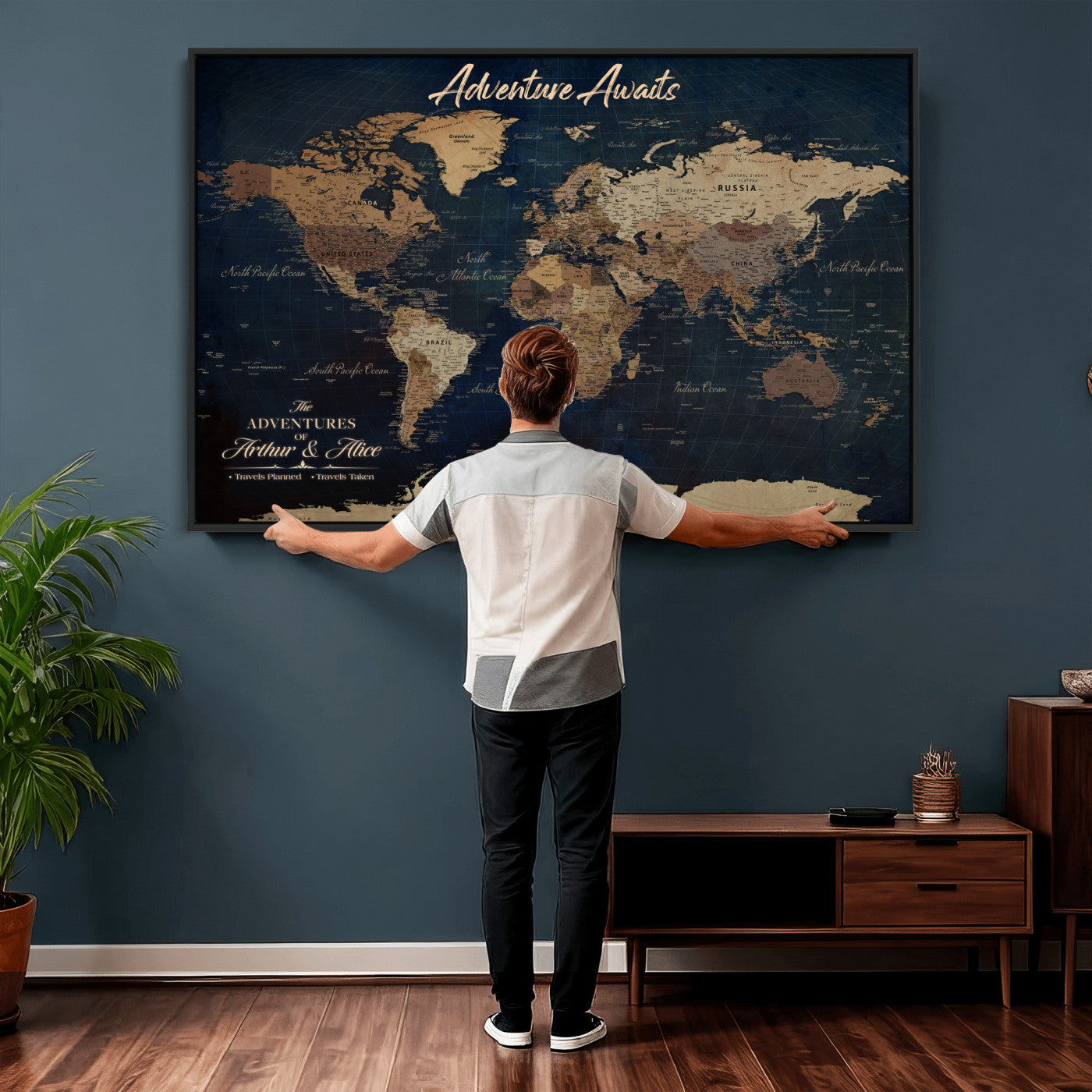 74477969-MGV-CV-36X24 - Custom Push Pin World Map Canvas | Personalized Travel Tracker | Wedding Anniversary Gift for Couples | Adventure Map Wall Art with Pins