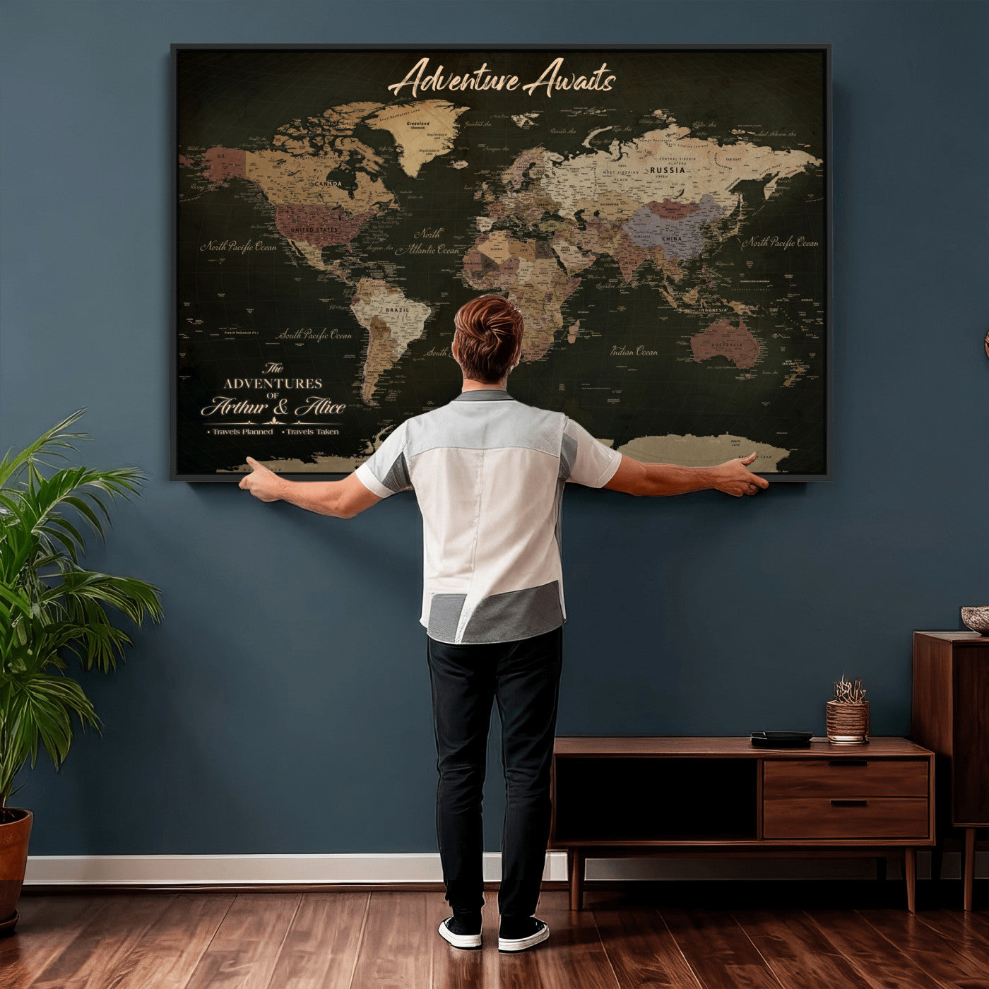 46935759-MGV-CV-36X24 - Custom Push Pin World Map Canvas | Personalized Travel Tracker | Wedding Anniversary Gift for Couples | Adventure Map Wall Art with Pins