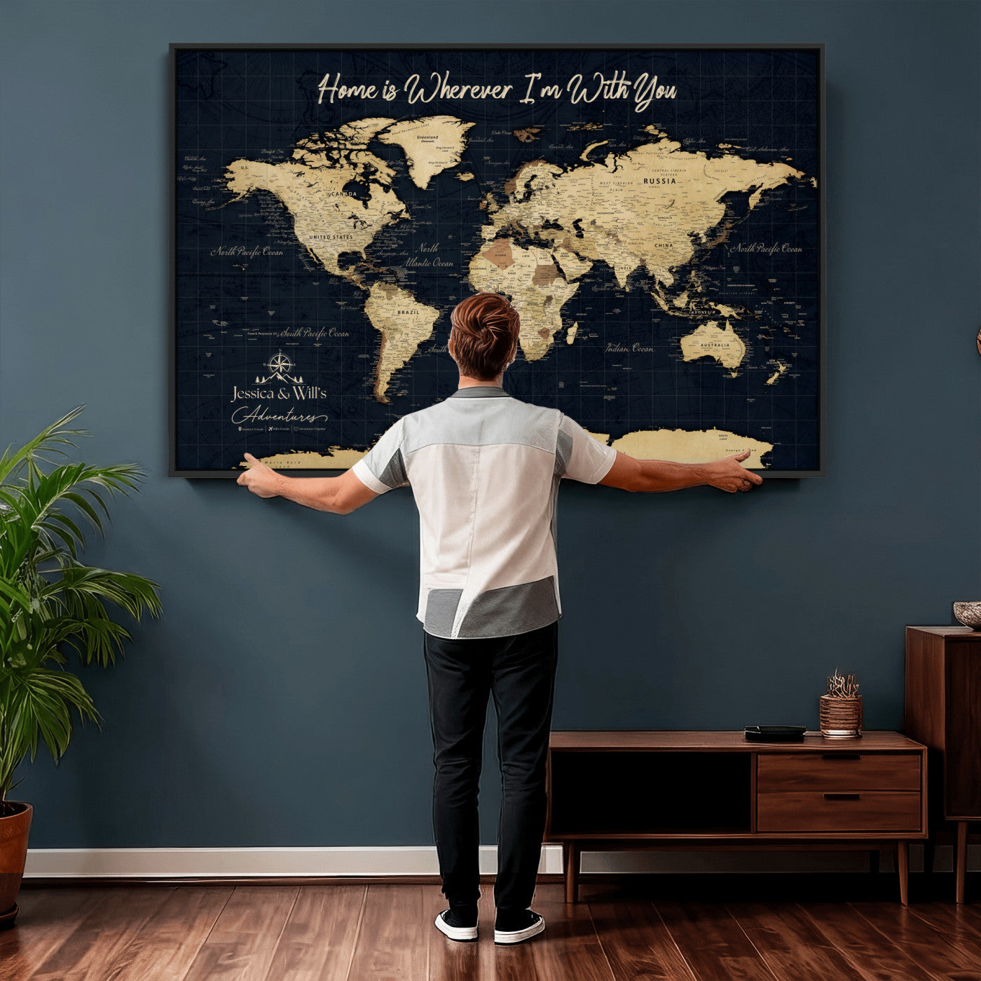 19542599-MGV-CV-36X24 - Custom Push Pin World Map Canvas | Personalized Travel Tracker | Wedding Anniversary Gift for Couples | Adventure Map Wall Art with Pins