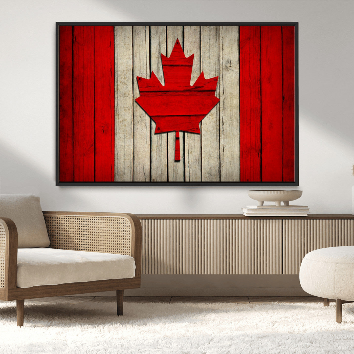 22674-MGV-CV-36X24-Rustic Canada Flag Wall Art – Framed Canadian Flag Canvas Print, Vintage Wood Texture Home or Office Decor