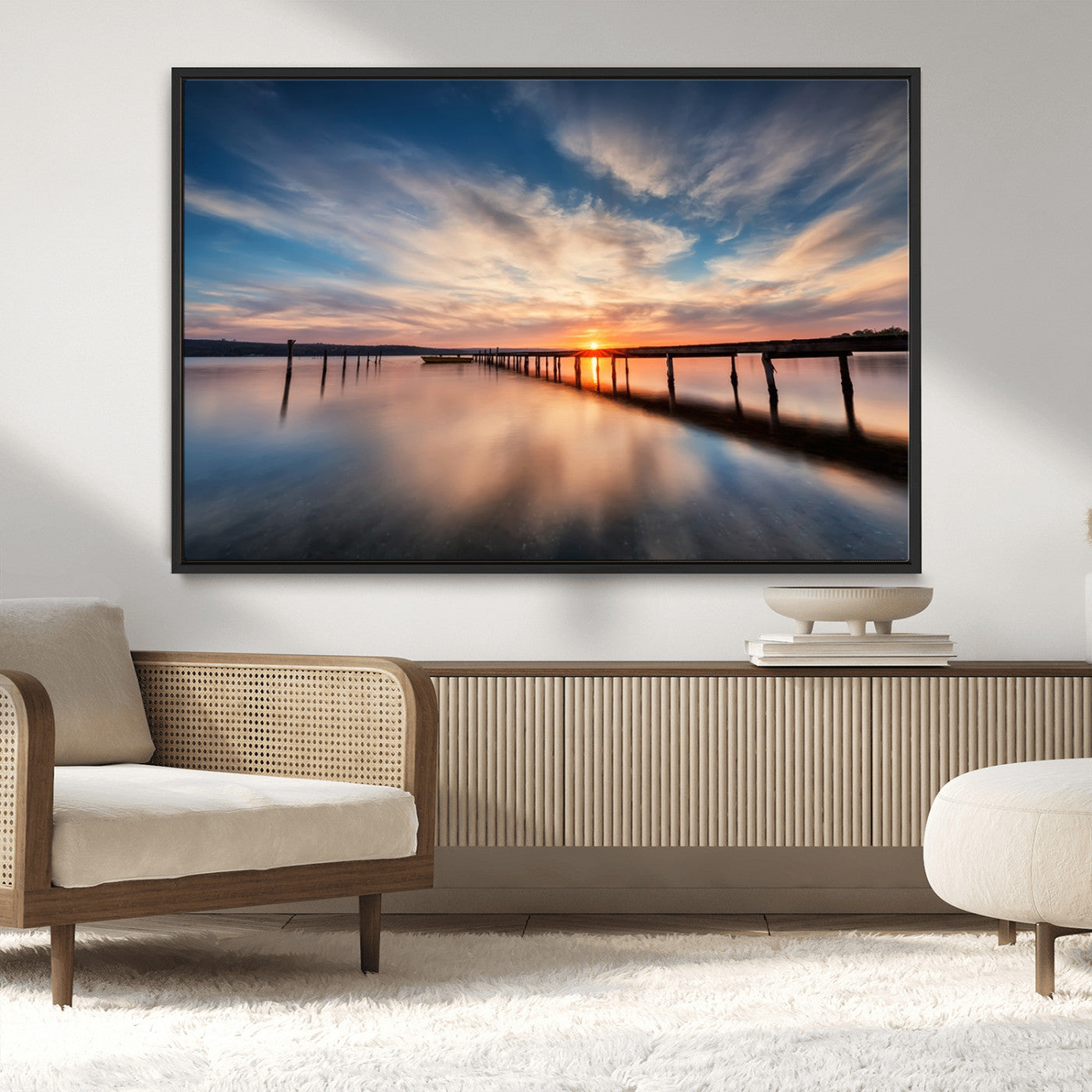 39967-MGV-CV-36X24-Wooden Pier on Seascape and Sunset Wall Art Canvas Print