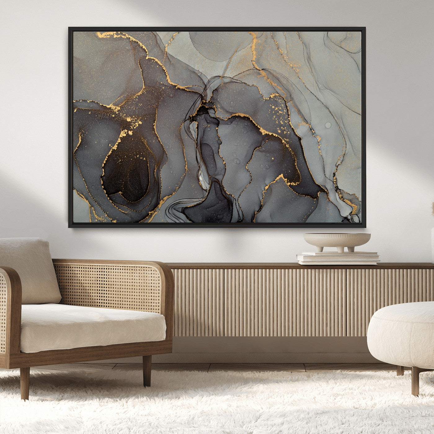 16762-MGV-CV-36X24-Gray Marble Fluid Wall Art – Modern Abstract Canvas Print with Elegant Flowing Patterns, Minimalist Luxury Decor for Living Room, Office, or Bedroom