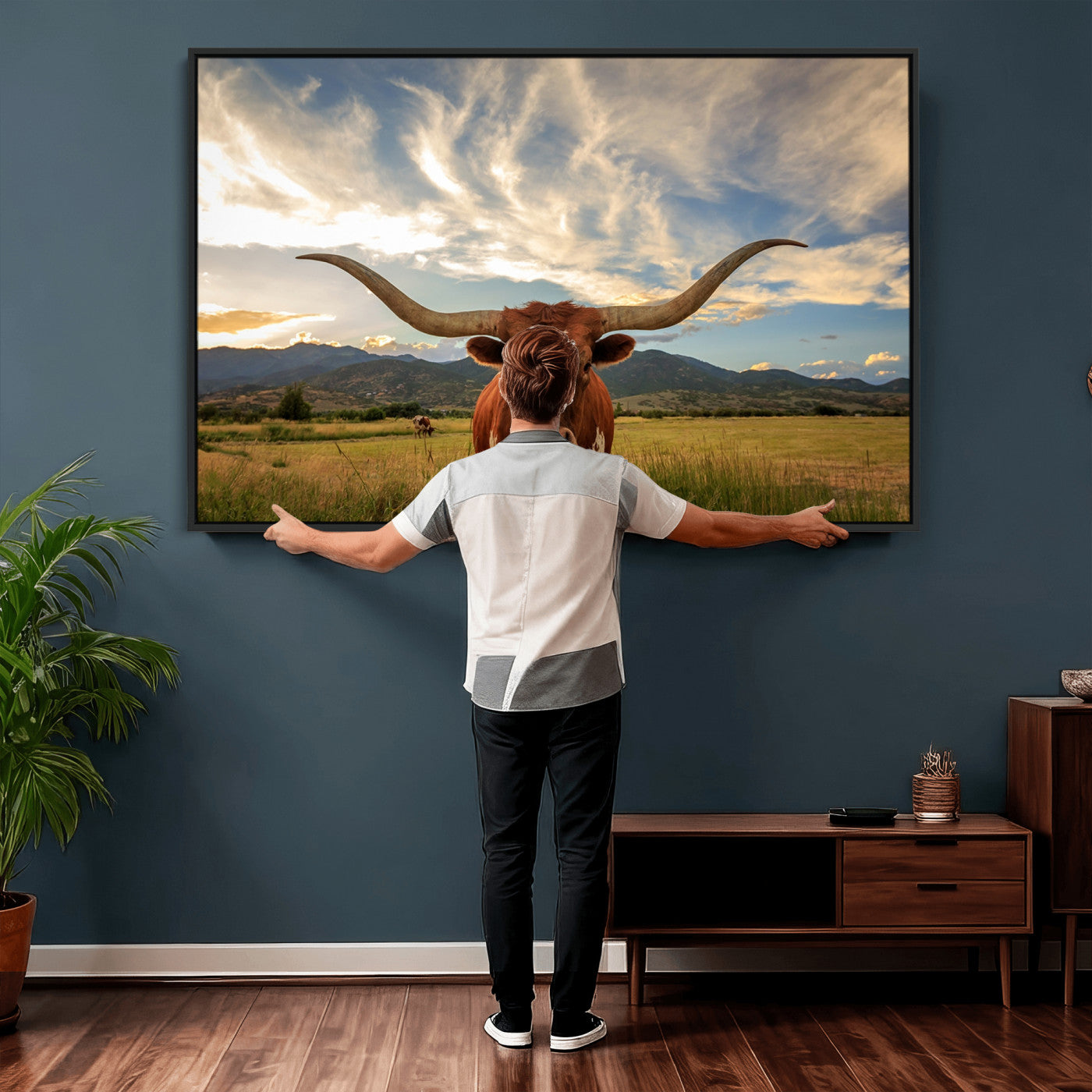 55416-MGV-CV-36X24 - Texas Longhorn Canvas Wall Art – Majestic Triptych Animal Print – Rustic Western Decor for Living Room