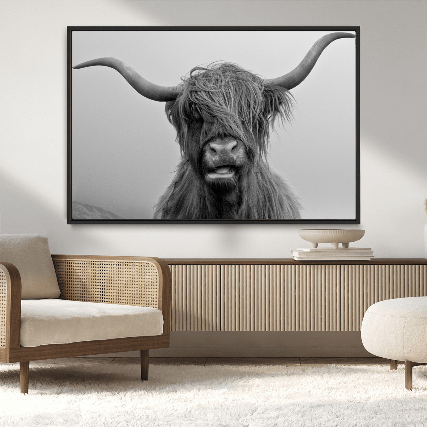 -Texas Cow Wall Art Canvas, Texas Longhorn Cattle Canvas Print