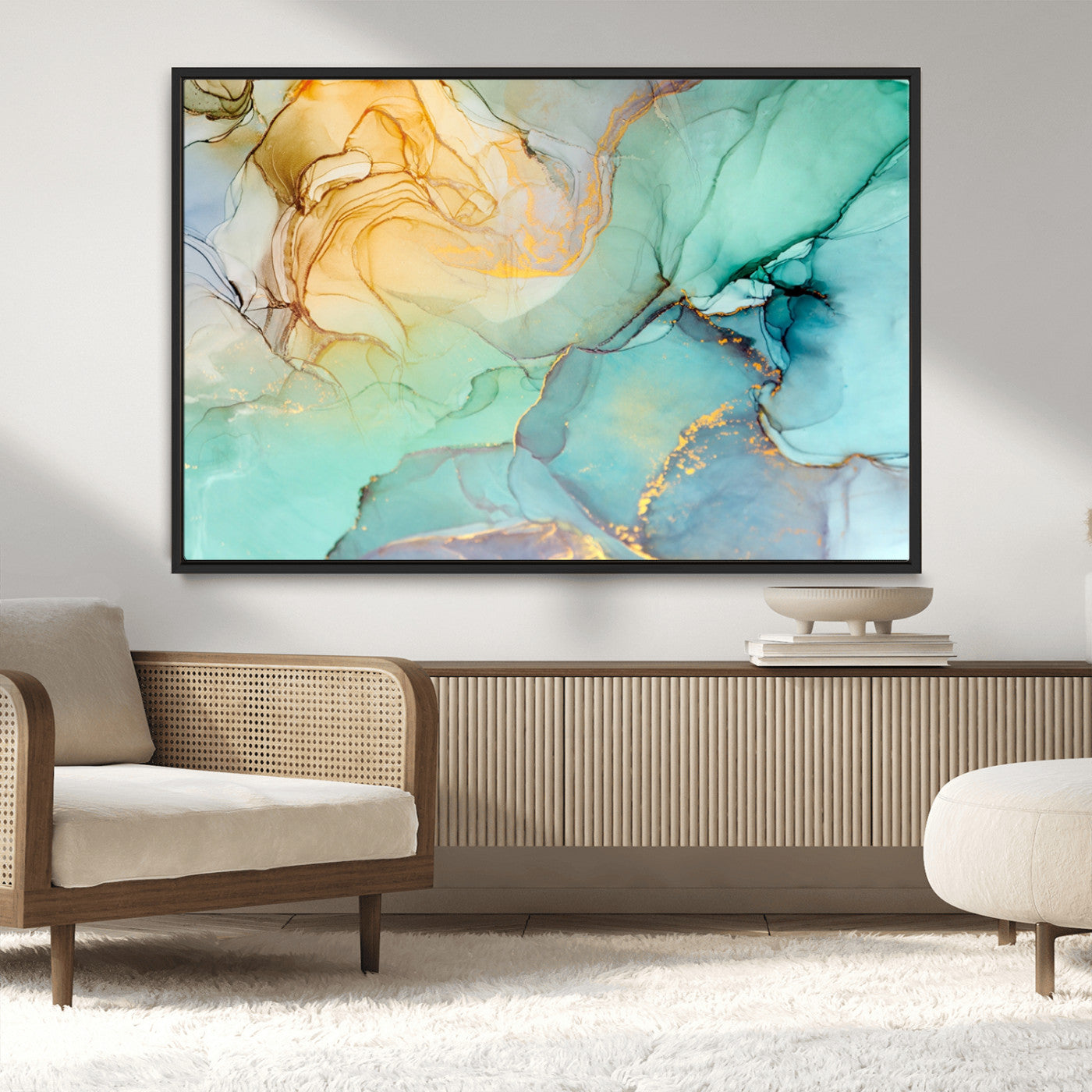 47242-MGV-CV-36X24-Green Marble Fluid Effect Wall Art Abstract Canvas Wall Art Print