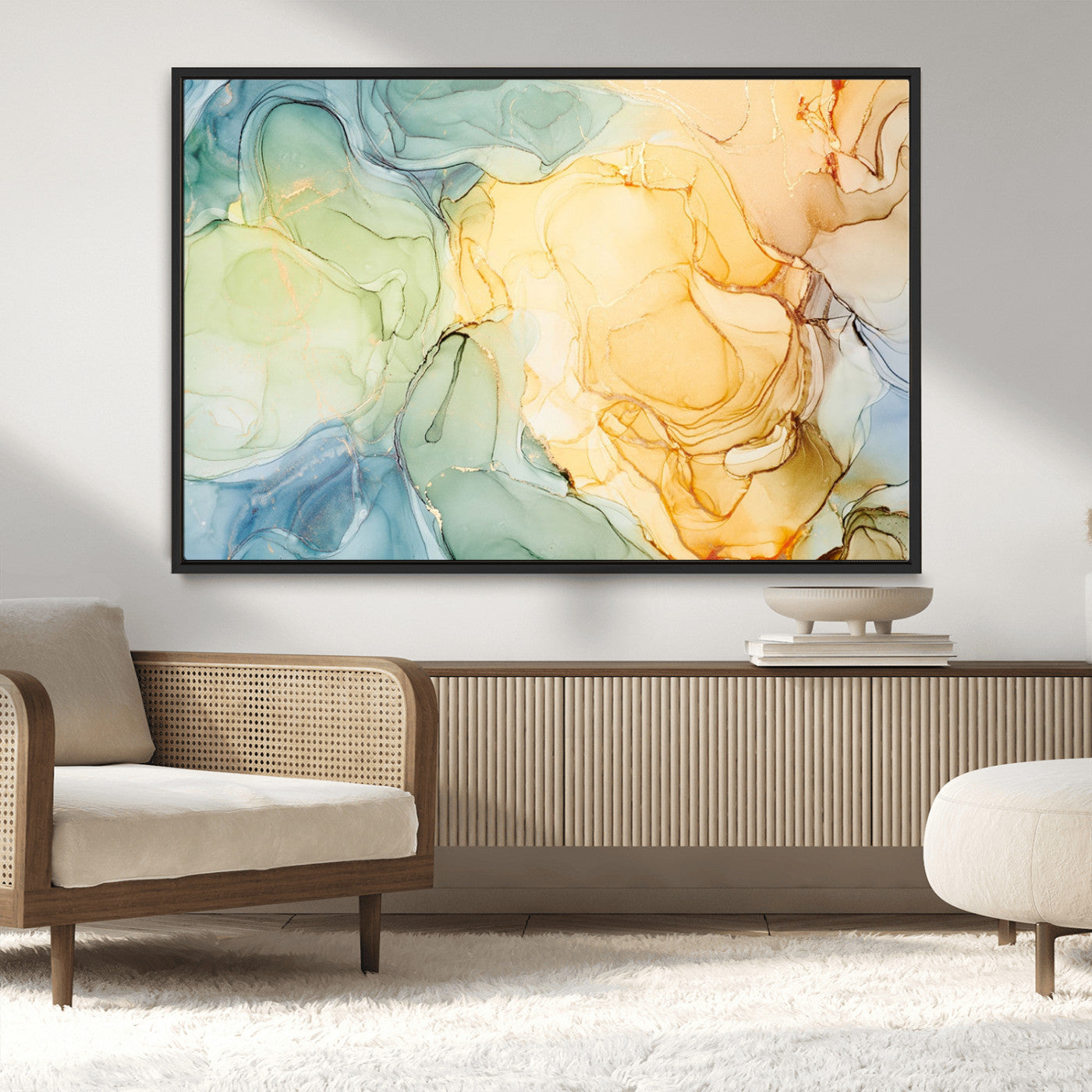 42195-MGV-CV-36X24-Green and Yellow Marble Fluid Effect Wall Art, Green and Yellow Marble Canvas Wall Art Print