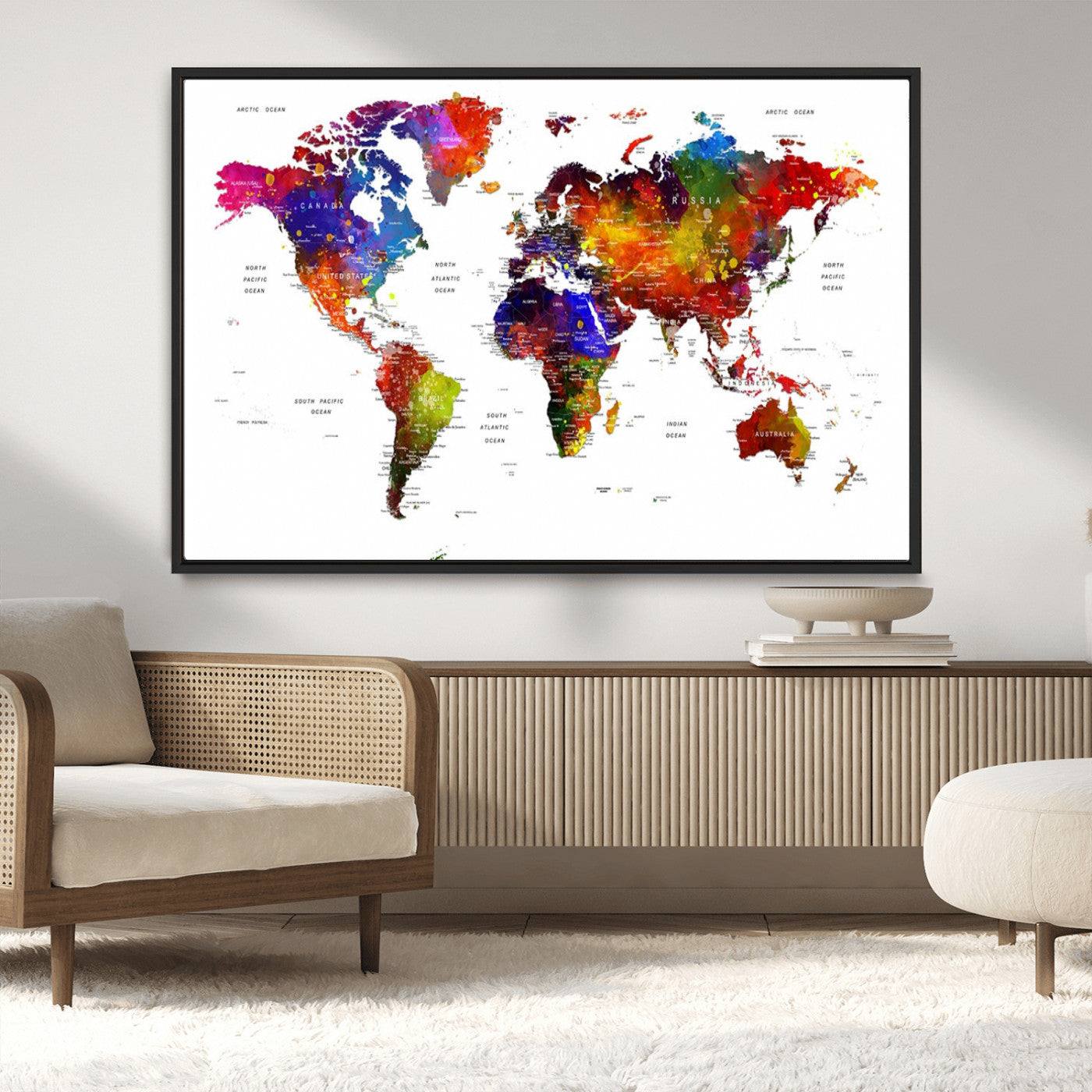 -Push Pin World Map Canvas Print – Travel Tracker Wall Art for Couples, Perfect Anniversary Gift for Home or Office Decor