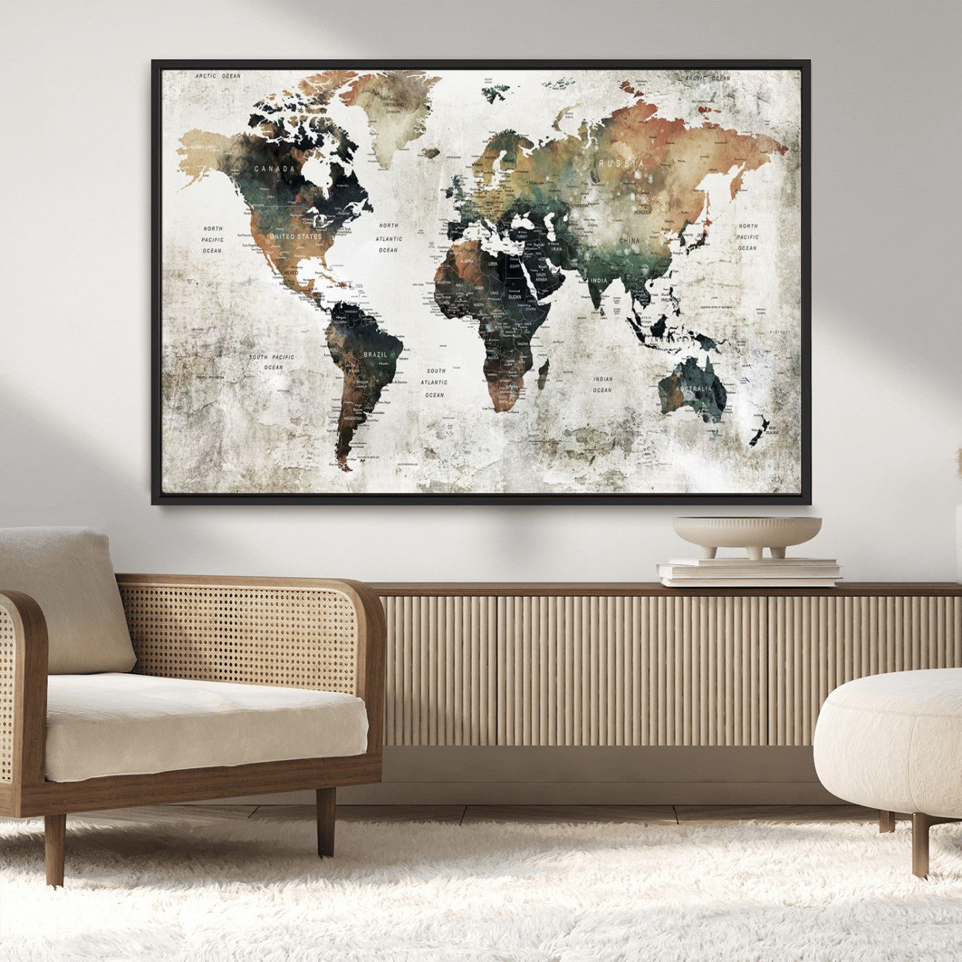 19444-MGV-CV-36X24-Push Pin World Map Canvas Print – Travel Tracker Wall Art for Couples, Perfect Anniversary Gift for Home or Office Decor