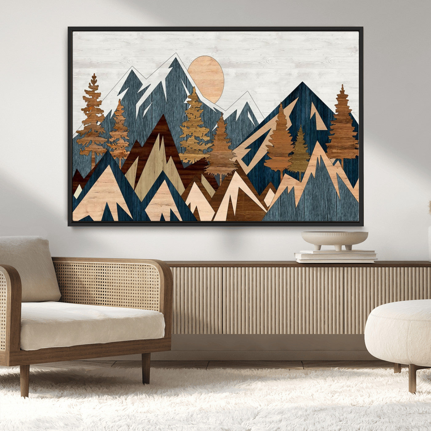 91467-MGV-CV-36X24-Abstract Wood Panel Effect Mountain Range Top Wall Art Canvas Print