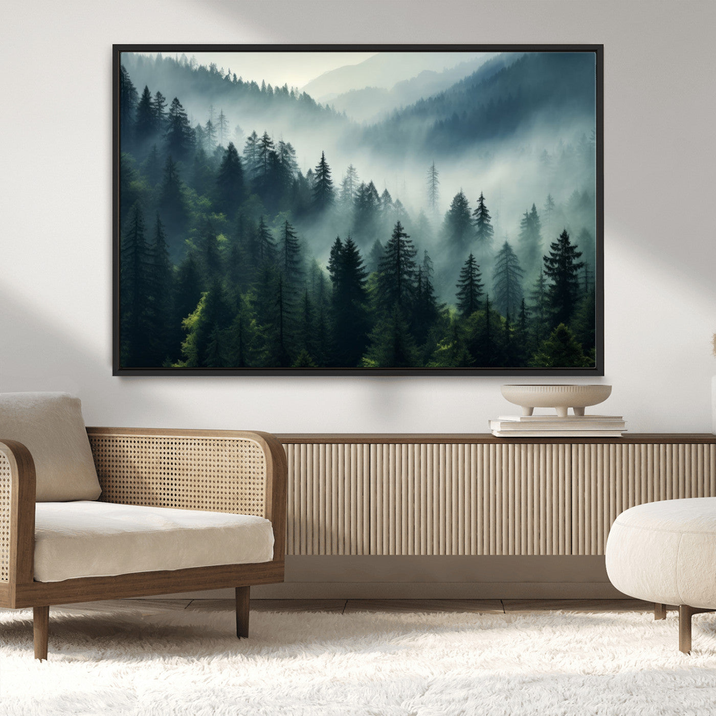 -Captivating Misty Forest Wall Art Premium Canvas Print a Foggy and Serene Atmosphere Art