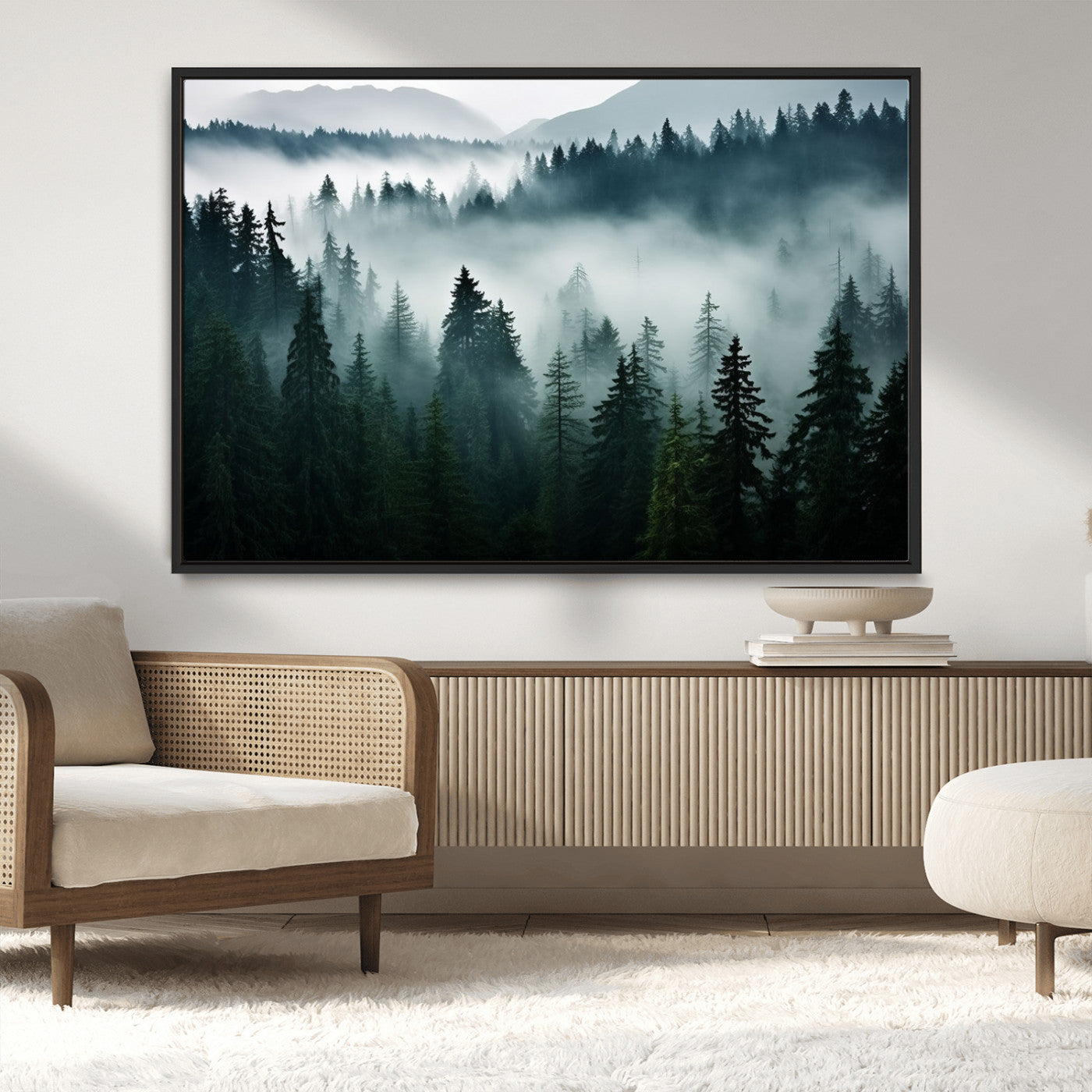 -Captivating Misty Forest Wall Art Canvas, Premium Canvas Print a Foggy and Serene Atmosphere