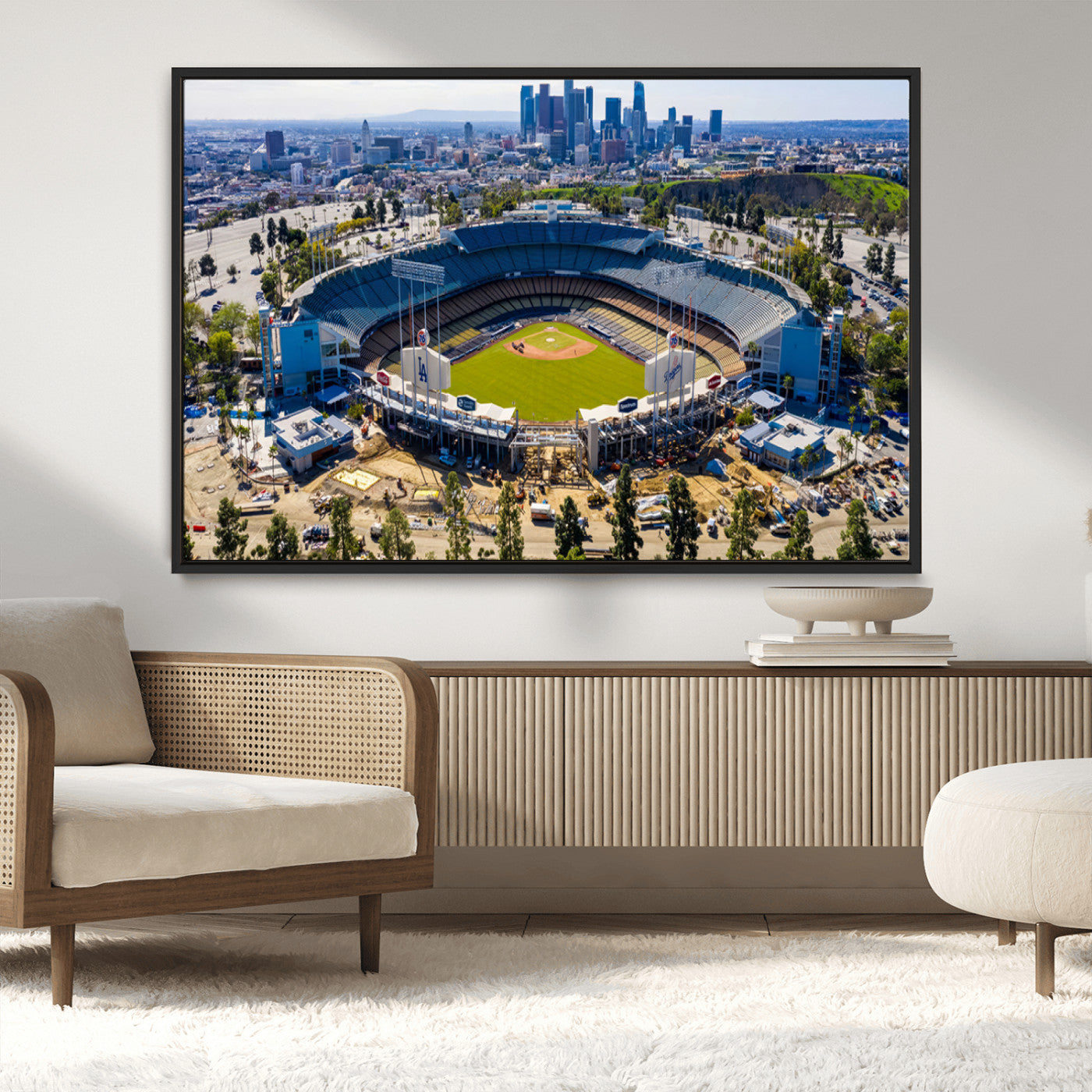58596-MGV-CV-36X24-Los Angeles Dodgers Dodger Stadium Wall Art Canvas Print - MLB Baseball Stadium, Framed Los Angeles