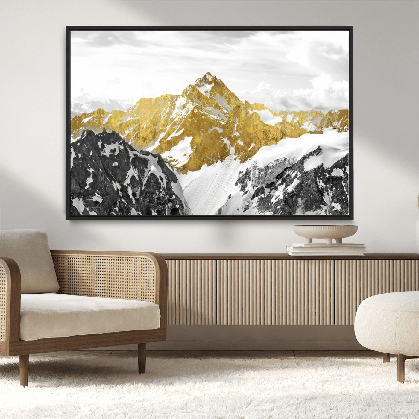 32102-MGV-CV-36X24-Gold Abstract Mountains Wall Art Print on Canvas, Nature Wall Art Print,