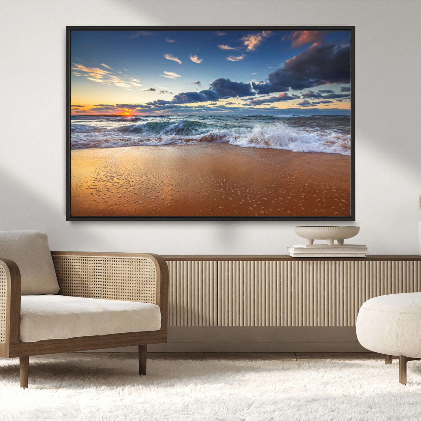 85899-MGV-CV-36X24-Beach Canvas Wall Art - Coastal Seascape Print for Living Room or Bedroom, Ocean Waves on Sand,