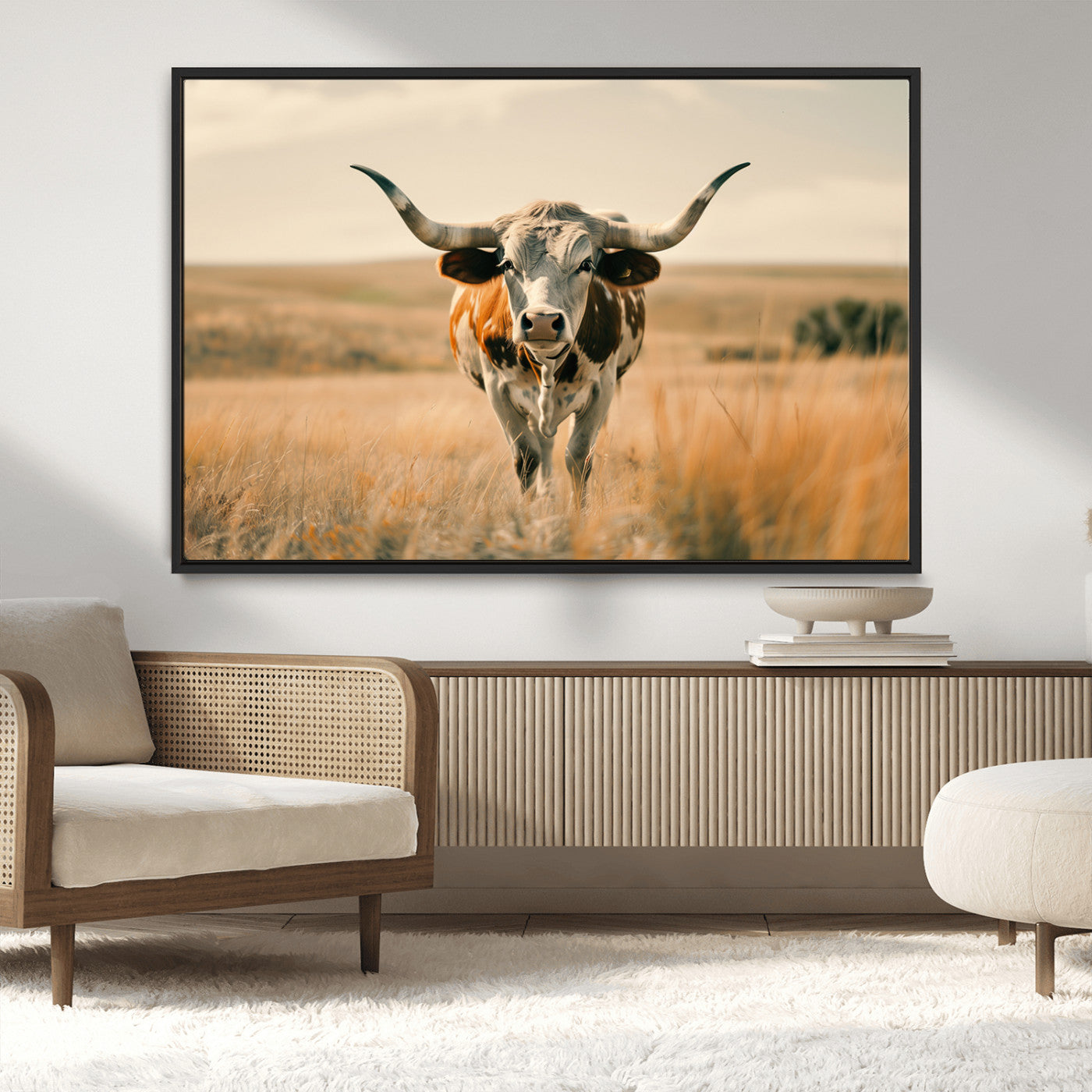 16580-MGV-CV-36X24-Texas Cow Longhorn Wall Art Canvas Print for Farm House Wall Decor, Farmhouse Cow Print Canvas Wall