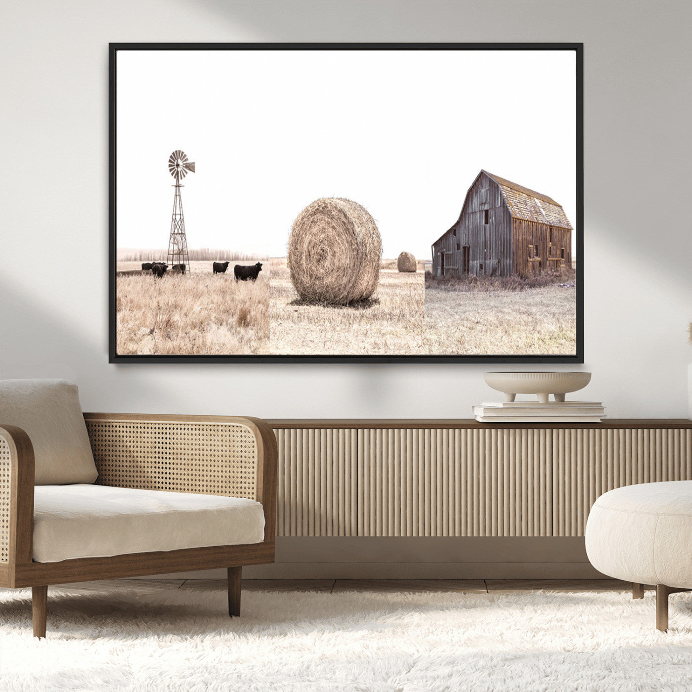 30918-MGV-CV-36X24-Rustic Farmhouse Wall Art Set of 3 – Country Barn and Wheat Field | Farm Prints for Country Home and