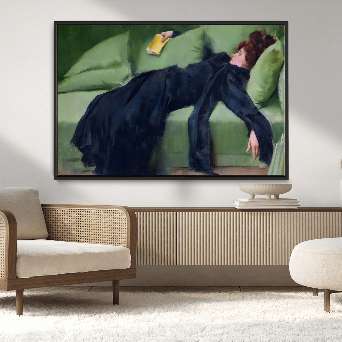 17725-MGV-FC-36X24_Black-Decadent Girl by Ramon Casas Wall Art Canvas Print, Framed Decadent Girl Canvas Print