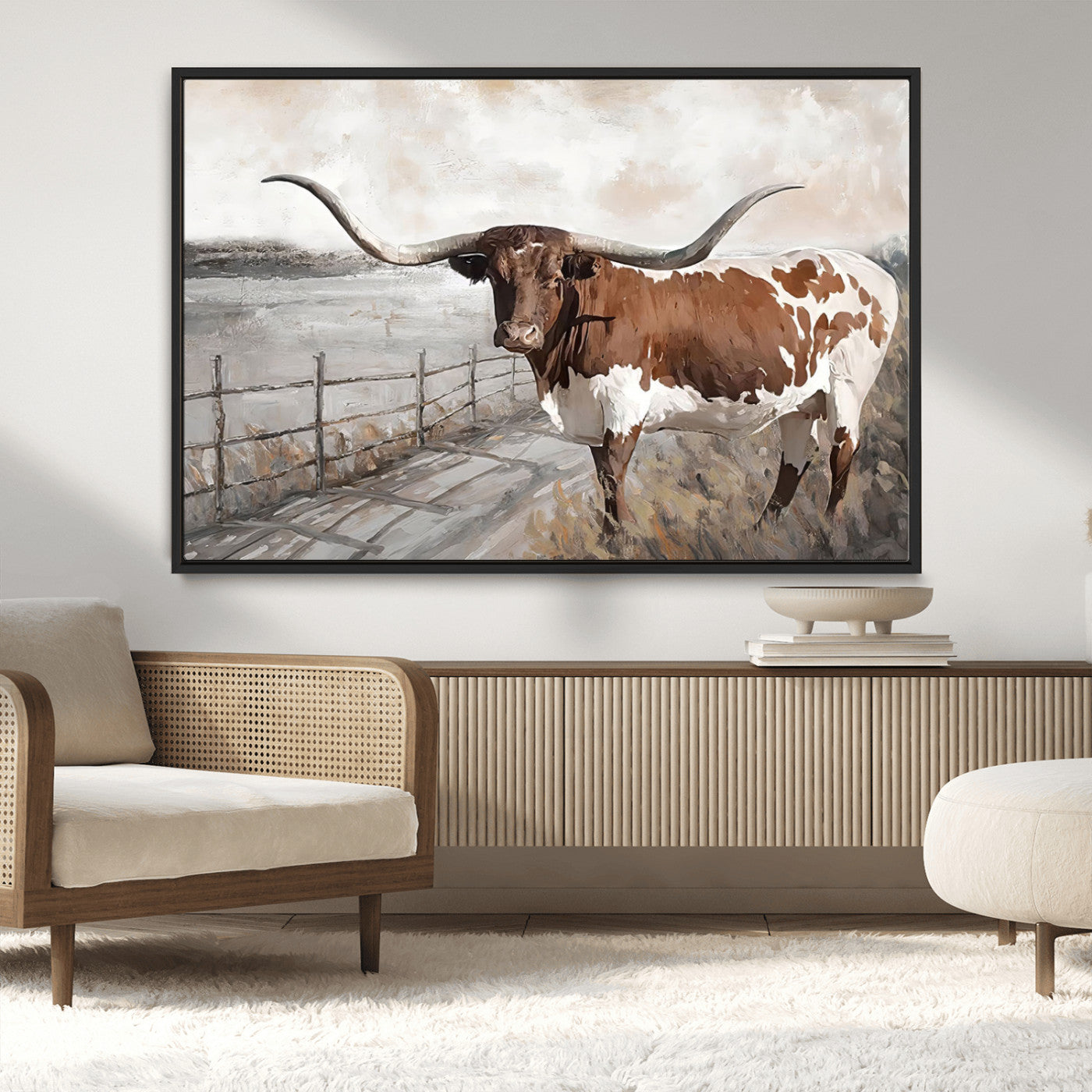 57340-MGV-CV-36X24 - Vintage Texas Cow Wall Art Canvas Print, Rustic Longhorn Wall Art | Canvas Print for Farmhouse Decor
