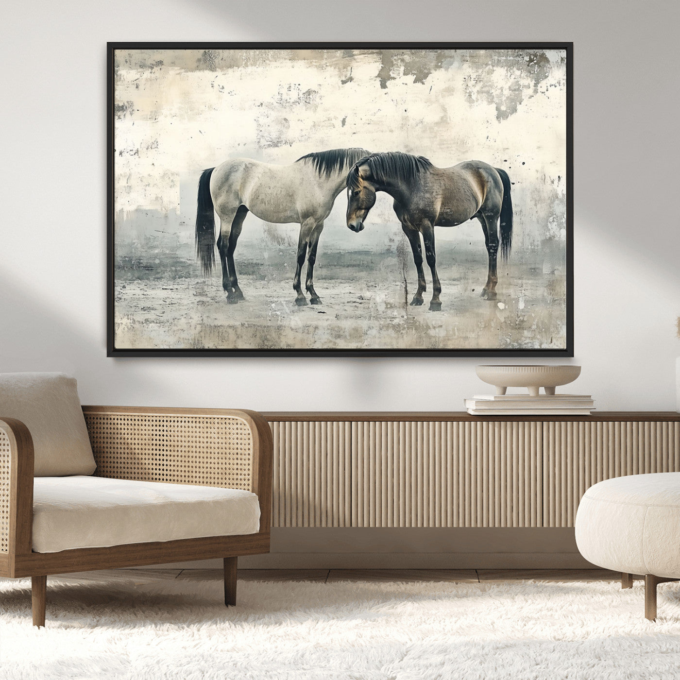 -Chines Style Majestic Horses Wall Art | Ready to Hang and Framed Triptych Print | Western Farmhouse