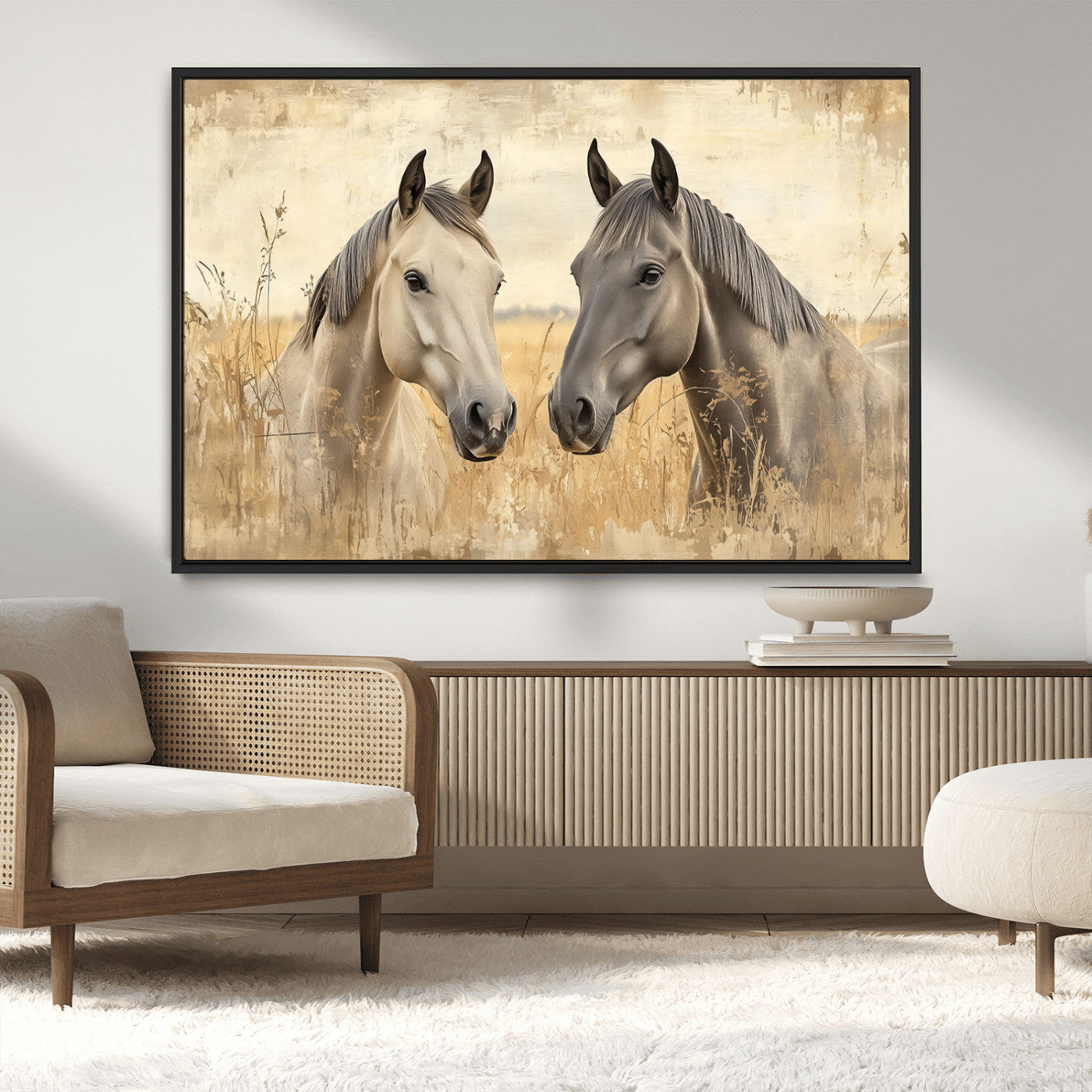 -Chines Ink Style Grunge Horses Wall Art Canvas Print