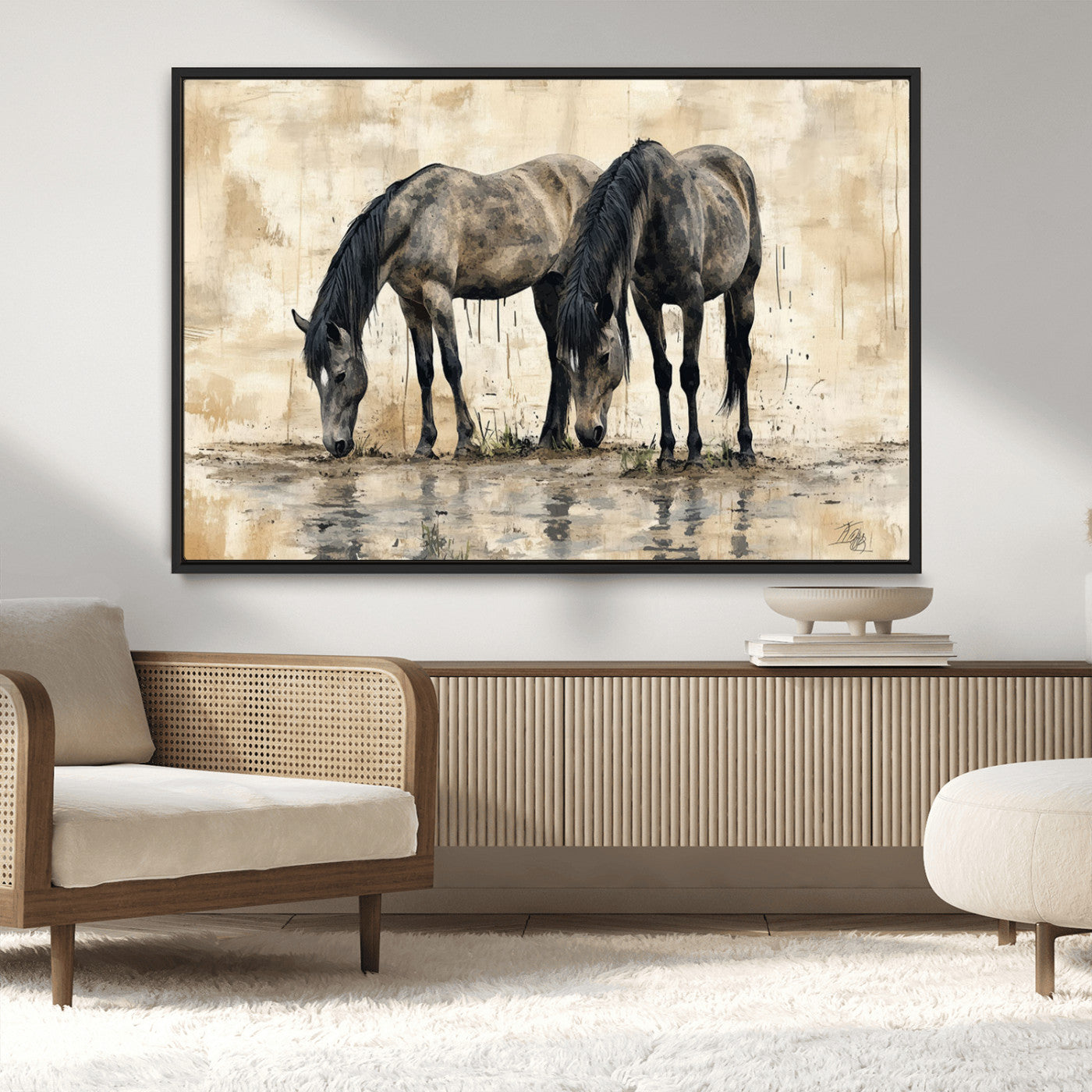 -Chinese Style Abstract Black Horses Wall Art Canvas Print - Abstract Horse Wall Art Canvas Print