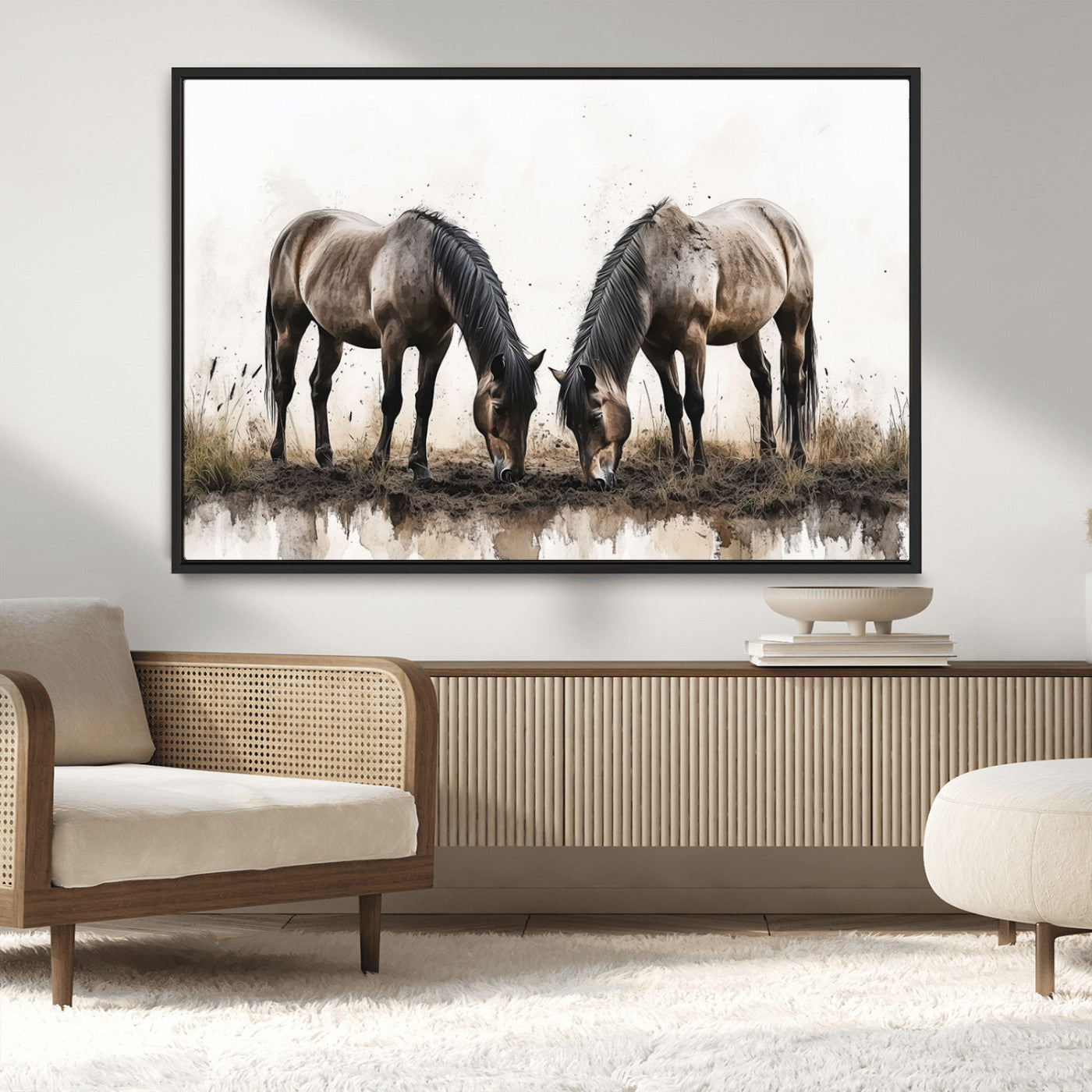 -Chines Ink Style Horses Wall Art Canvas Print