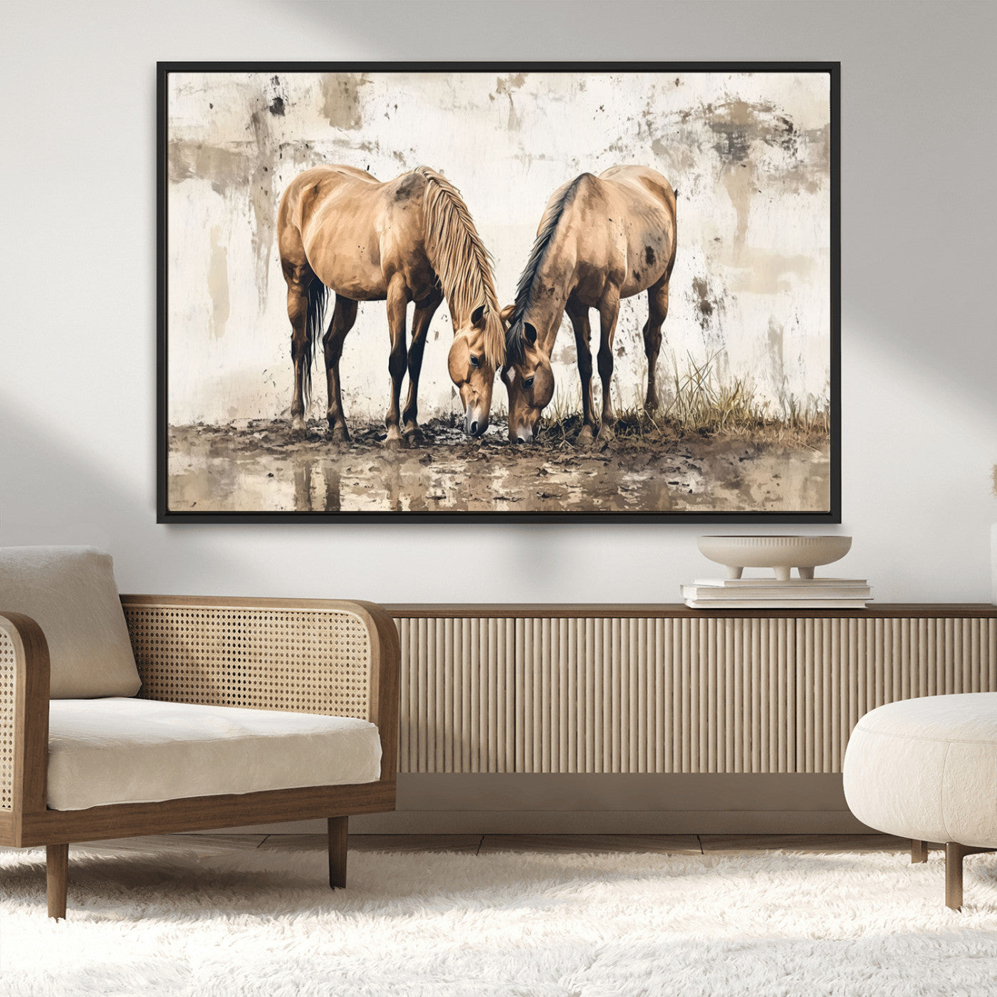 -Vintage Horses Wall Art | Ready to Hang and Framed Triptych | Western Farmhouse Wall Decor for