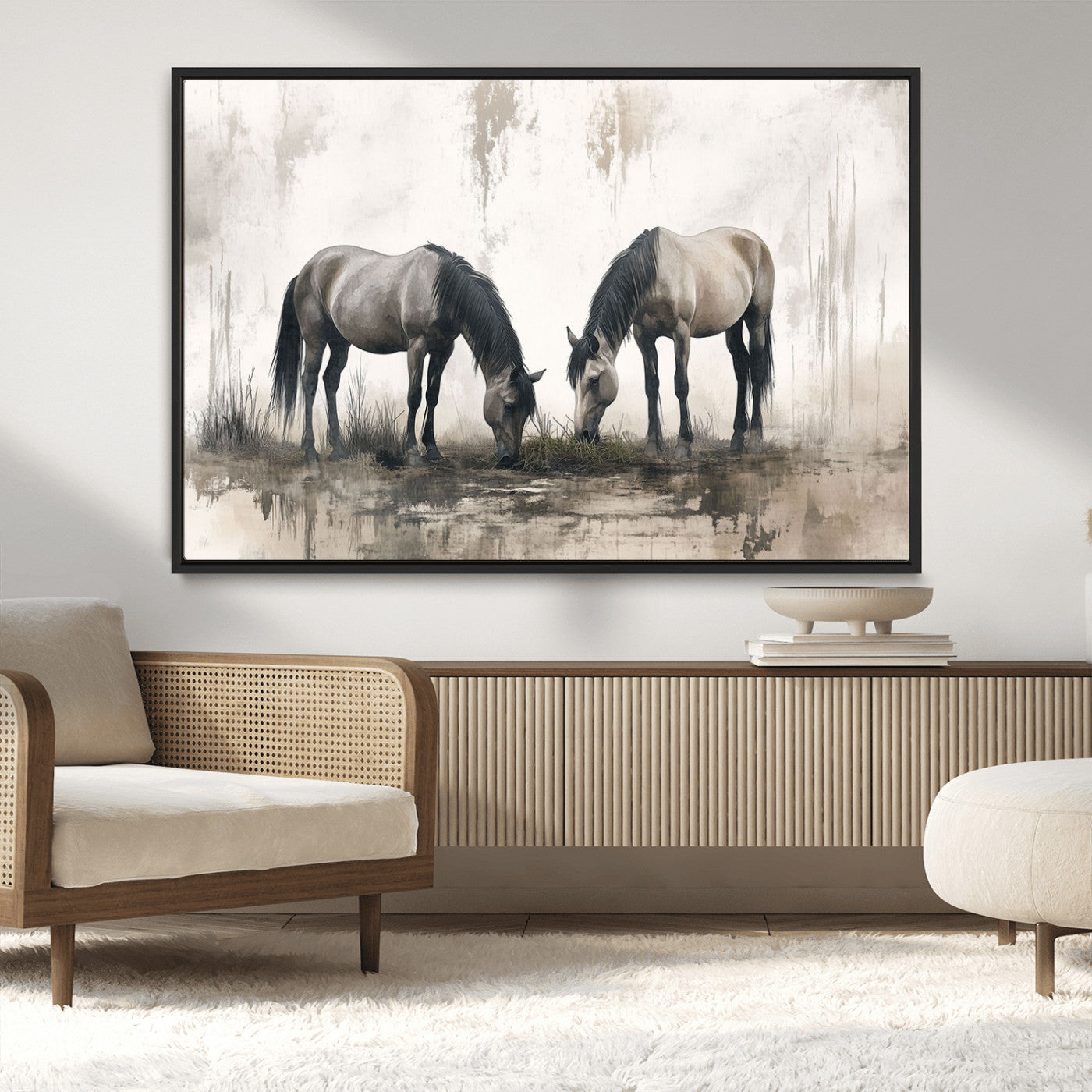 35494-MGV-FC-36X24_Black-Chines Ink Style Vintage Horses Wall Art Canvas Print for Farmhouse Wall Decor