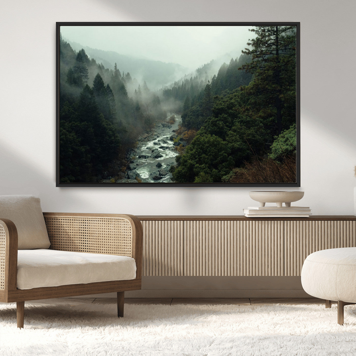 95112-MGV-CV-36X24-Misty Forest Wall Art | Ready to Hang and Framed | Tranquil Nature Landscape for Living Room or