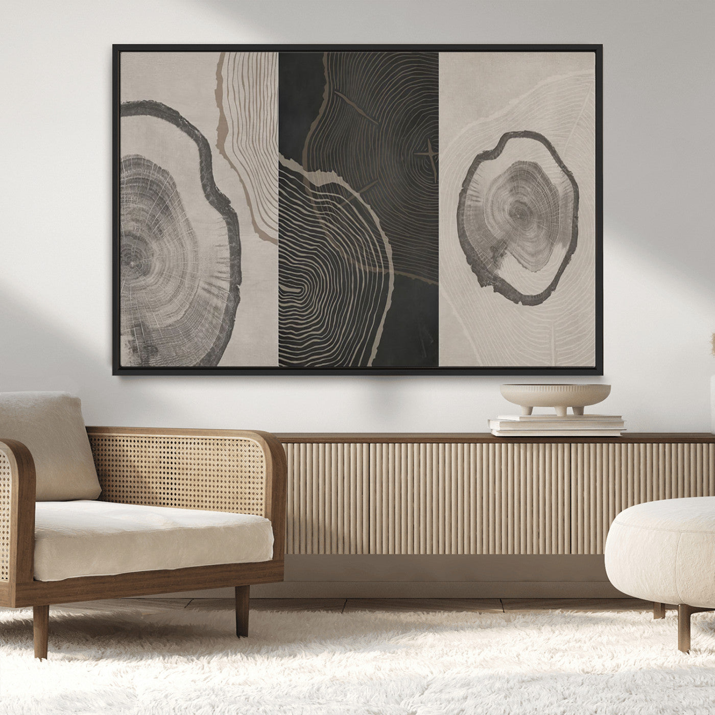 25407-MGV-CV-36X24-Modern Abstract Tree Ring Canvas Art Set | 3 Panel Large Tree Ring Design for Living Room, Office,