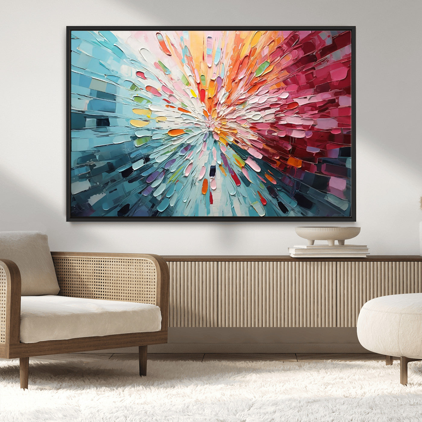47065-MGV-CV-36X24-Radiant Bloom Abstract Floral Wall Art Canvas Print - Colorful Burst - Modern Living Room Decor -