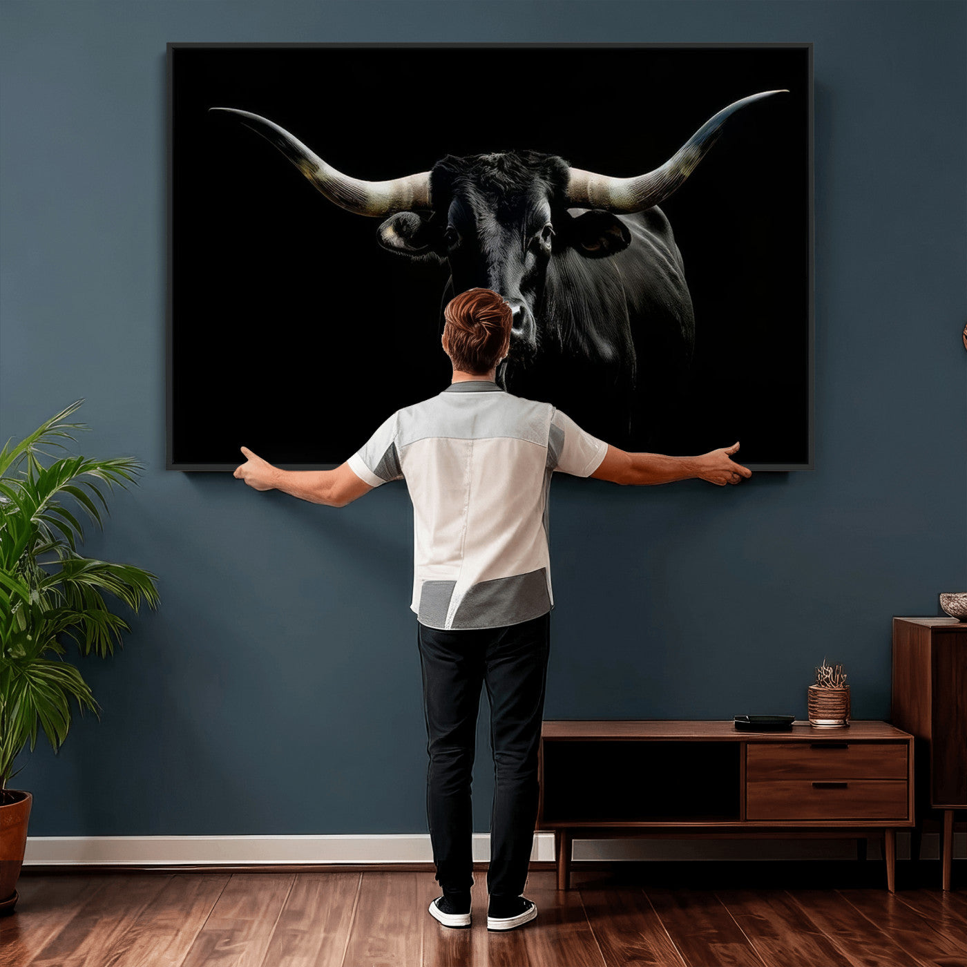 37889-MGV-CV-36X24 - Texas Longhorn Canvas Wall Art - Rustic Western Longhorn Bull Print in Brown & Black - Farmhouse Decor for Living Room, Office, or Ranch